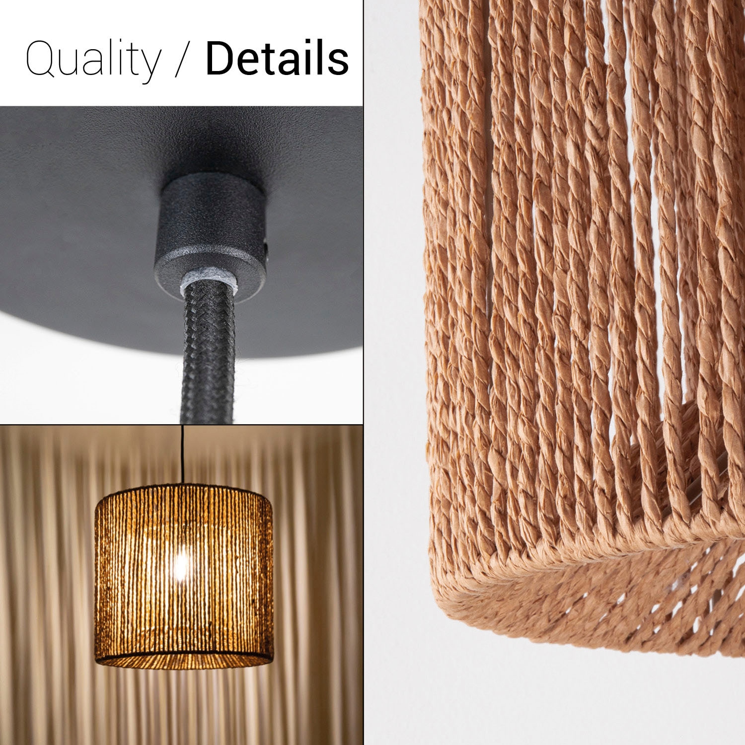 Paco Home Pendelleuchte »Hugo Ramira«, Leuchtmittel E27 | ohne Leuchtmittel, Wohnzimmer Esszimmer Rattan Optik Boho Schirm Papier E27 Modern