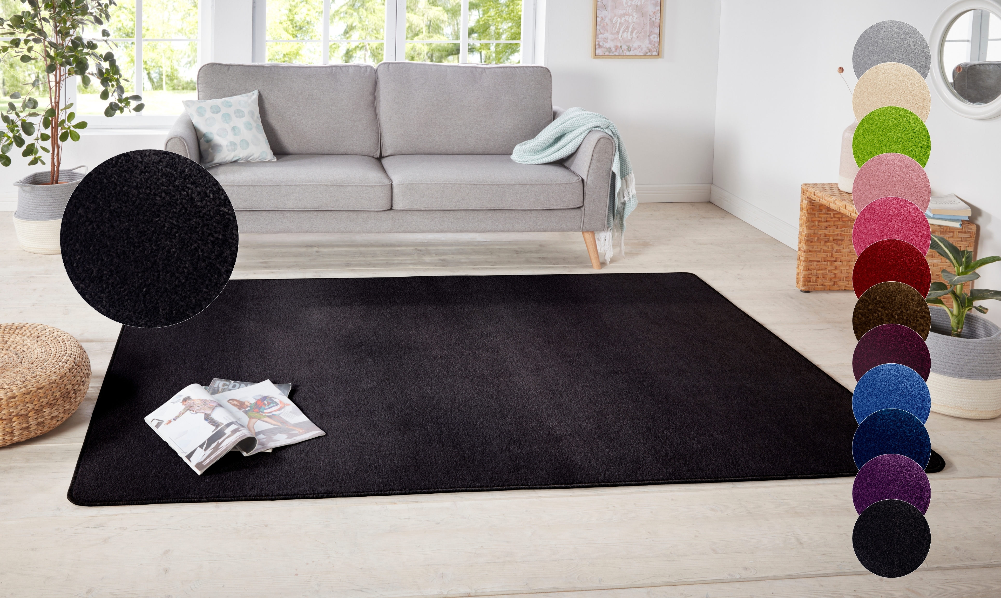 HANSE Home 1100000002199 "Shashi" rechteckig 8,5 mm Höhe Kurzflor, Unifarben, Läufer, weich, Esszimmer, Kinderzimmer, Flur