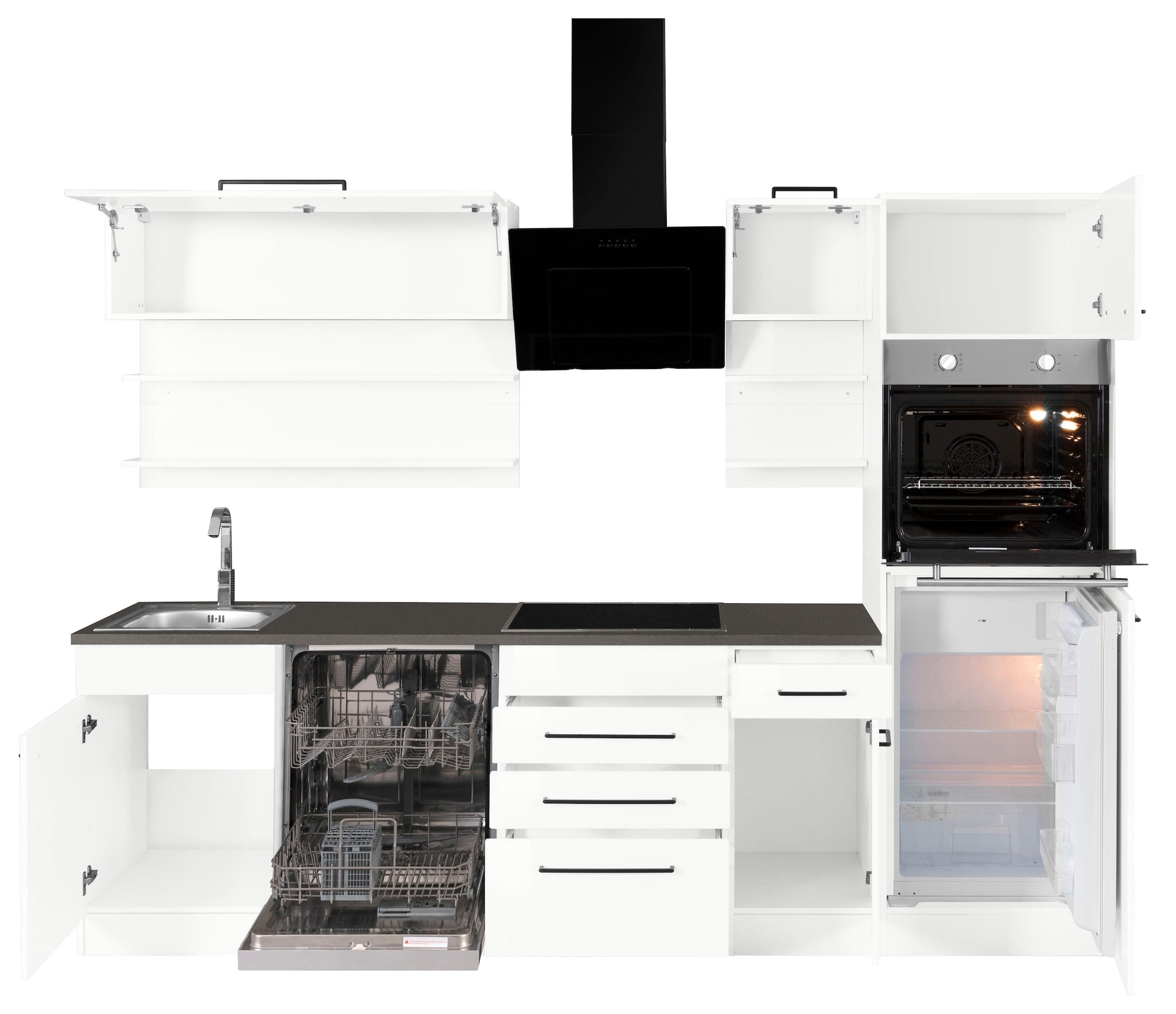 KOCHSTATION Küchenzeile »KS-Tulsa«, mit E-Geräten, Breite 270 cm, schwarze Metallgriffe, MDF Fronten