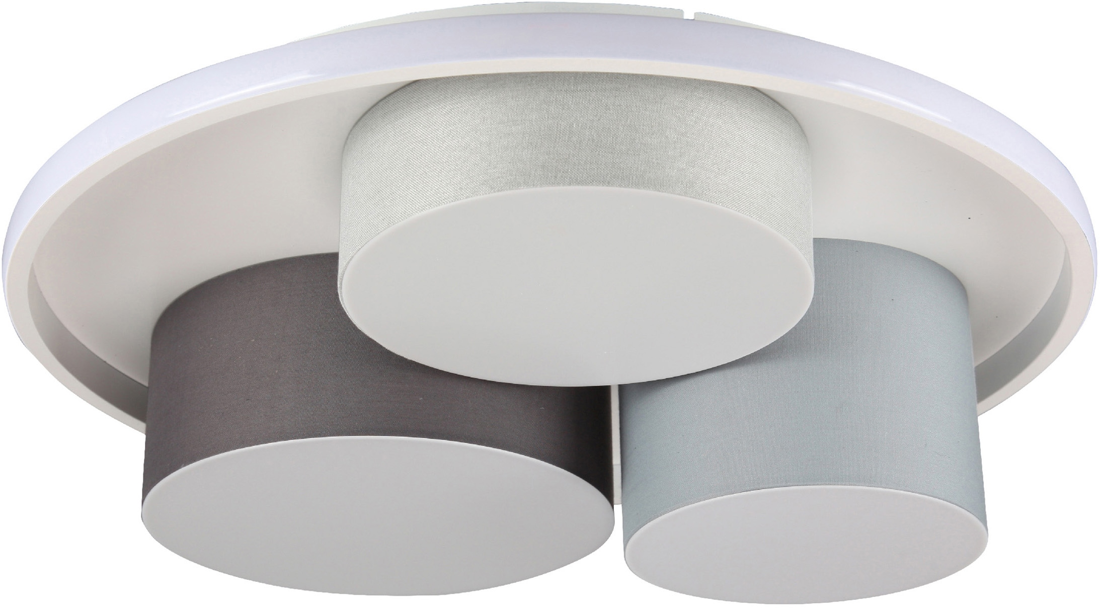 näve LED Deckenleuchte »Eppan«, 3 flammig, in 3 Stufen dimmbar über Wandschalter, Schirme: Textil, grau, weiß