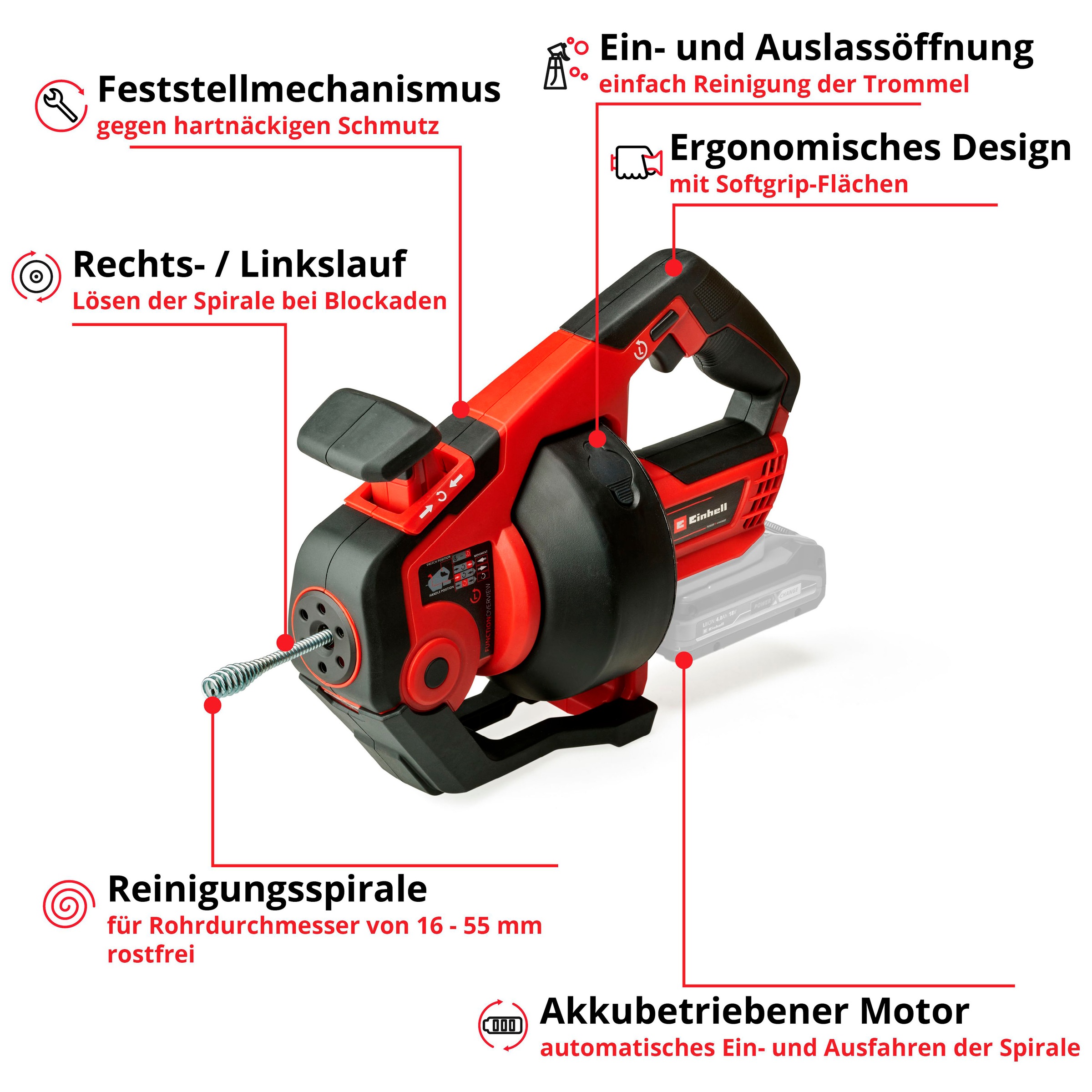 Einhell Rohrreinigungsspirale »Power X-Change TE-DA 18/760 Li Solo«, Power X-Change, ohne Akku und Ladegerät
