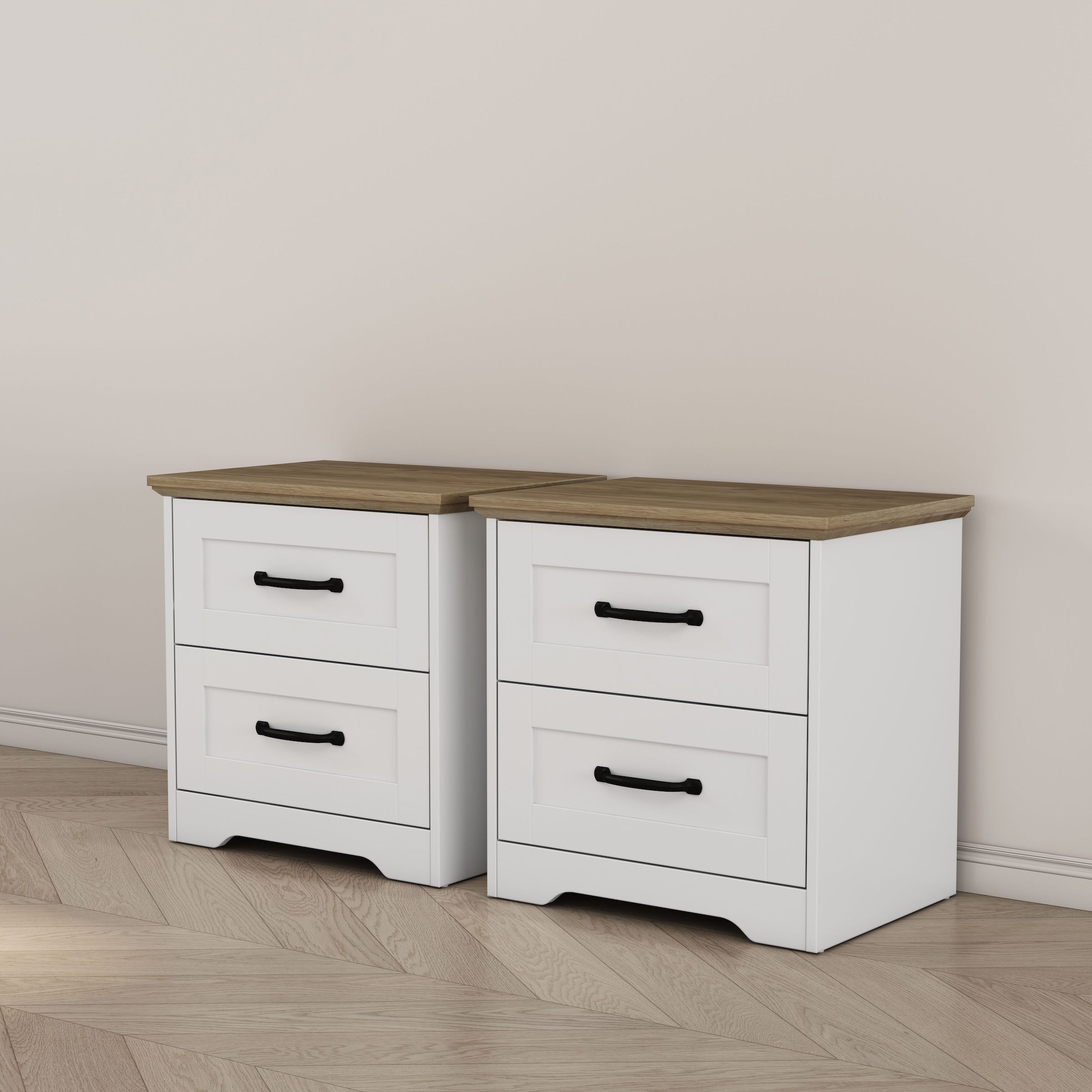 OTTO home Nachtkommode »Emmilia Nachttisch Set im Landhaus Design« Schlafzimmer Kommoden Nachschrank im 2er Set, 2 Stk. tlg. 2 Schubladen je Nachttisch - viel Stauraum im Schlafzimmer