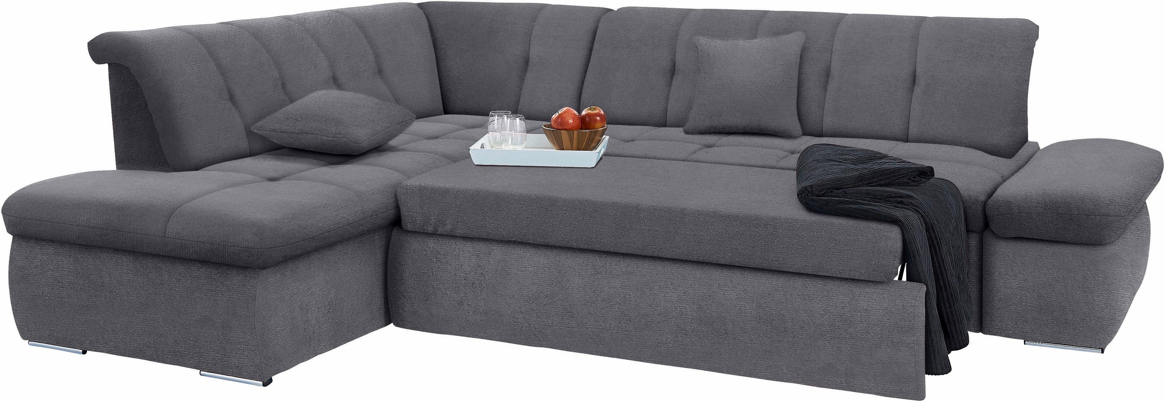 Thumbnail - DOMO collection Ecksofa "NMoric incl. Zierkissen B/T/H: 273/216/80 cm L-Form" Ottomanen-Abschluss, wahlweise mit Bettfun...