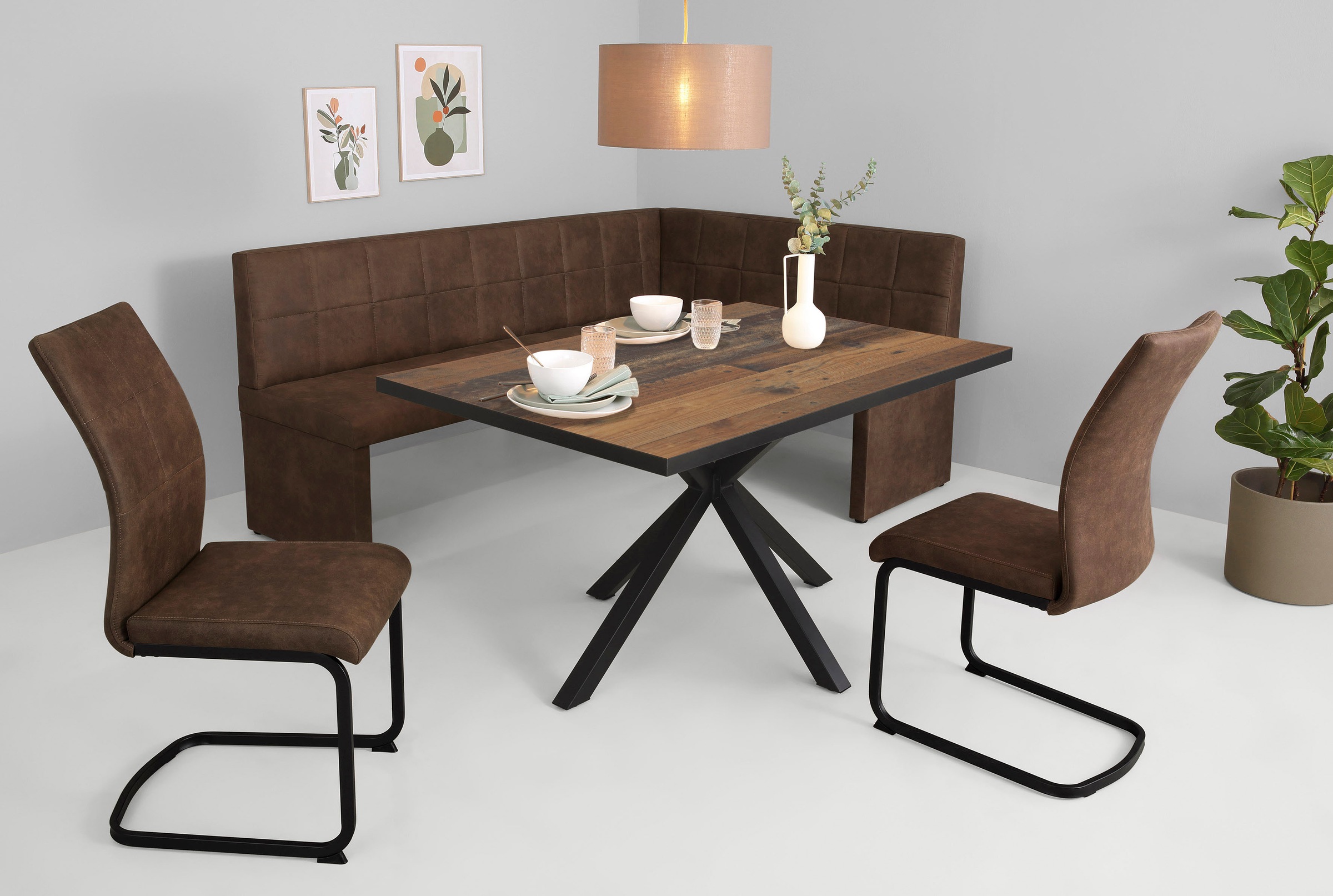 HELA "SPREE" 4 Stk. tlg. Esstisch 140x90 cm mit Dickkante, Microfaserbezug