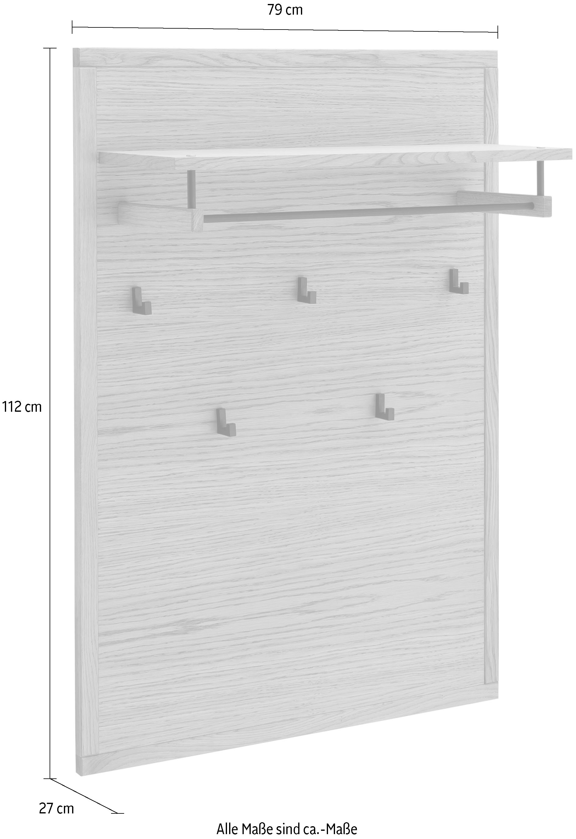 MCA living Garderobenpaneel »Araya Garderobenpaneel, Wandpaneel, Flurgarderobe, Breite 79 cm« Set, 1 Stück, 1 Stk. tlg. Aufhänger,Paneel,Kleiderstange,Wandregal,5x Kleiderhaken,FSC-mi