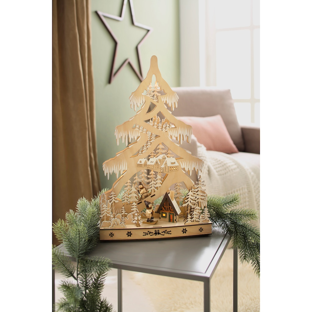 Home affaire LED Baum »Schneelandschaft«, mit Hütte und Skifahrern, Höhe ca. 48 cm