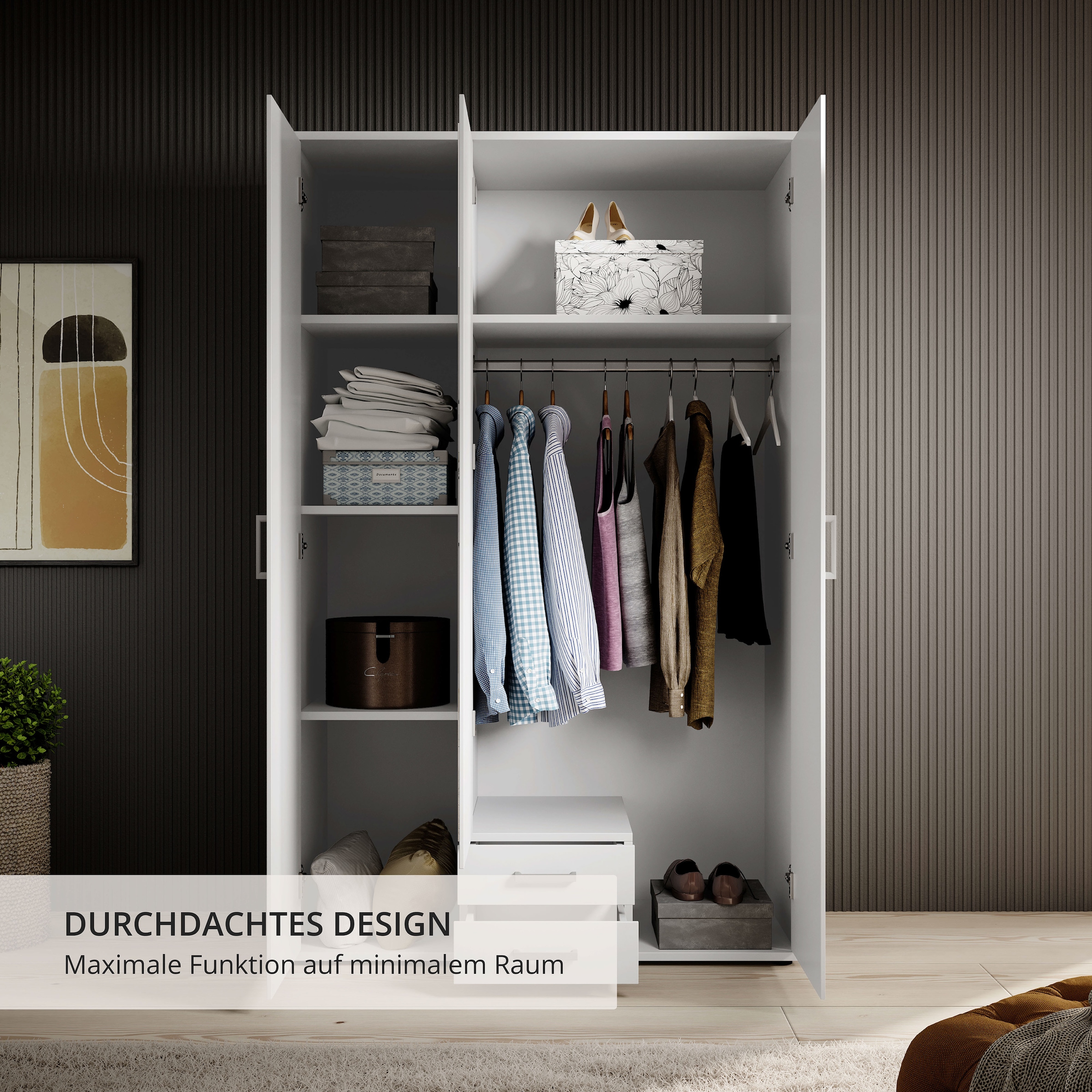 Schlafkontor Kleiderschrank »Karl Drehtürenschrank Schlafzimmerschrank mit Spiegel Garderobe« in 2 Breiten, mit zusätzlichen Einlegeböden TOPSELLER