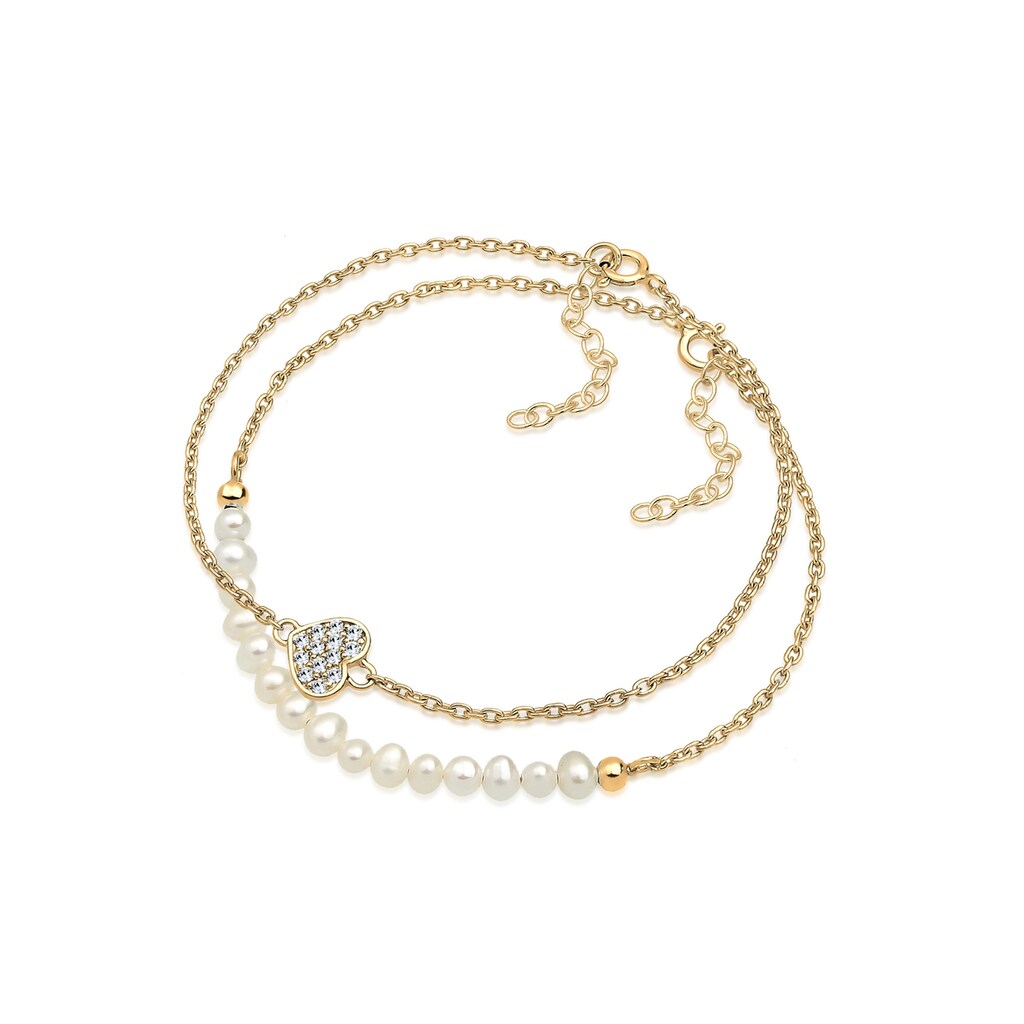 Elli Perlenarmband Set »Herz Layer Kristalle Cute 925 Silber«