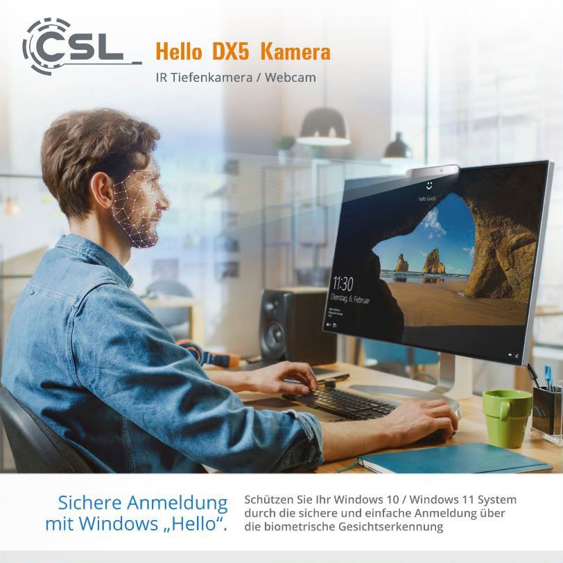 CSL Webcam »Hello DX5 IR-Tiefenkamera WebCam«, Full HD, IrDA (Infrarot)