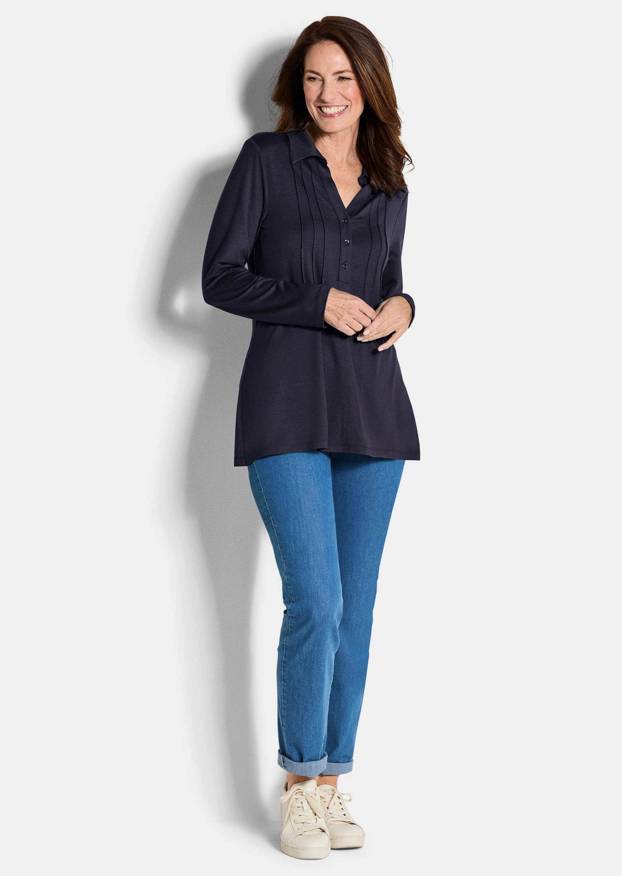 GOLDNER Langarmshirt »Halbarm Blusenshirt mit Hemdkragen« Biesen