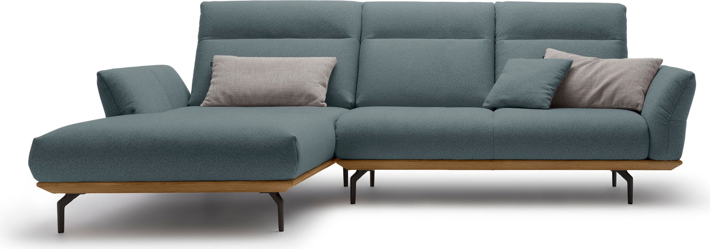 Creation BY ROLF BENZ Ecksofa "CR.460 Designsofa, verstellbare Rückenlehne, hochwertig & bequem" Sockel in Nussbaum, Winkelfüße in Umbragrau, Breite 298 cm