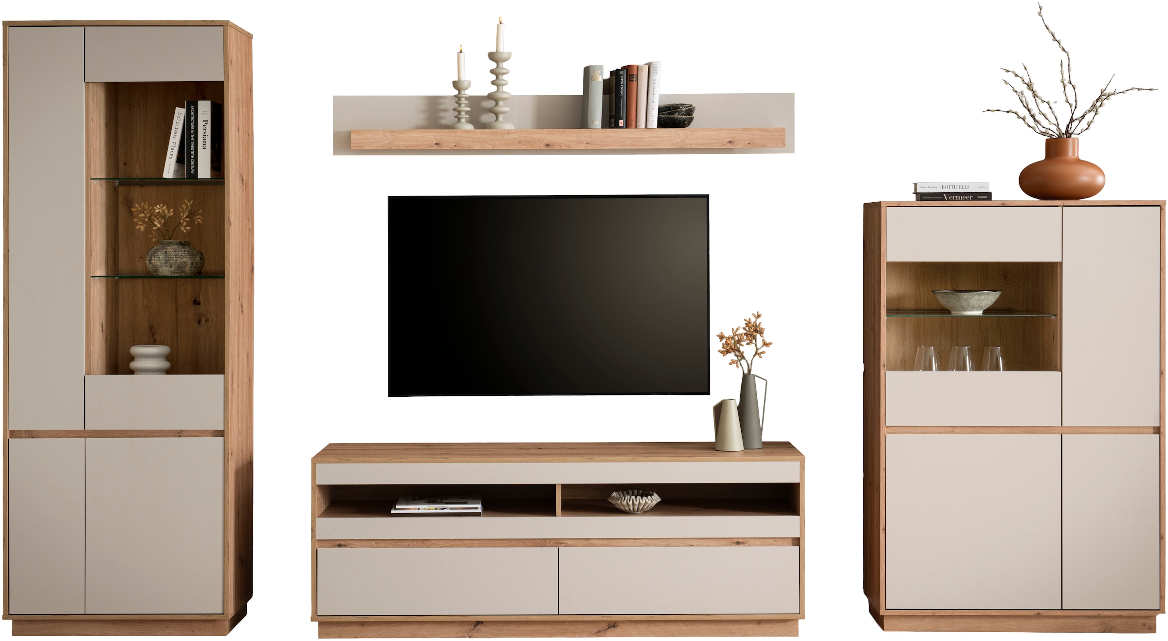 Home affaire Wohnwand »Sonora, moderne Anbauwand, Komplettset in Kaschmir/Eiche« Komplett-Set, 4 Stk. tlg.