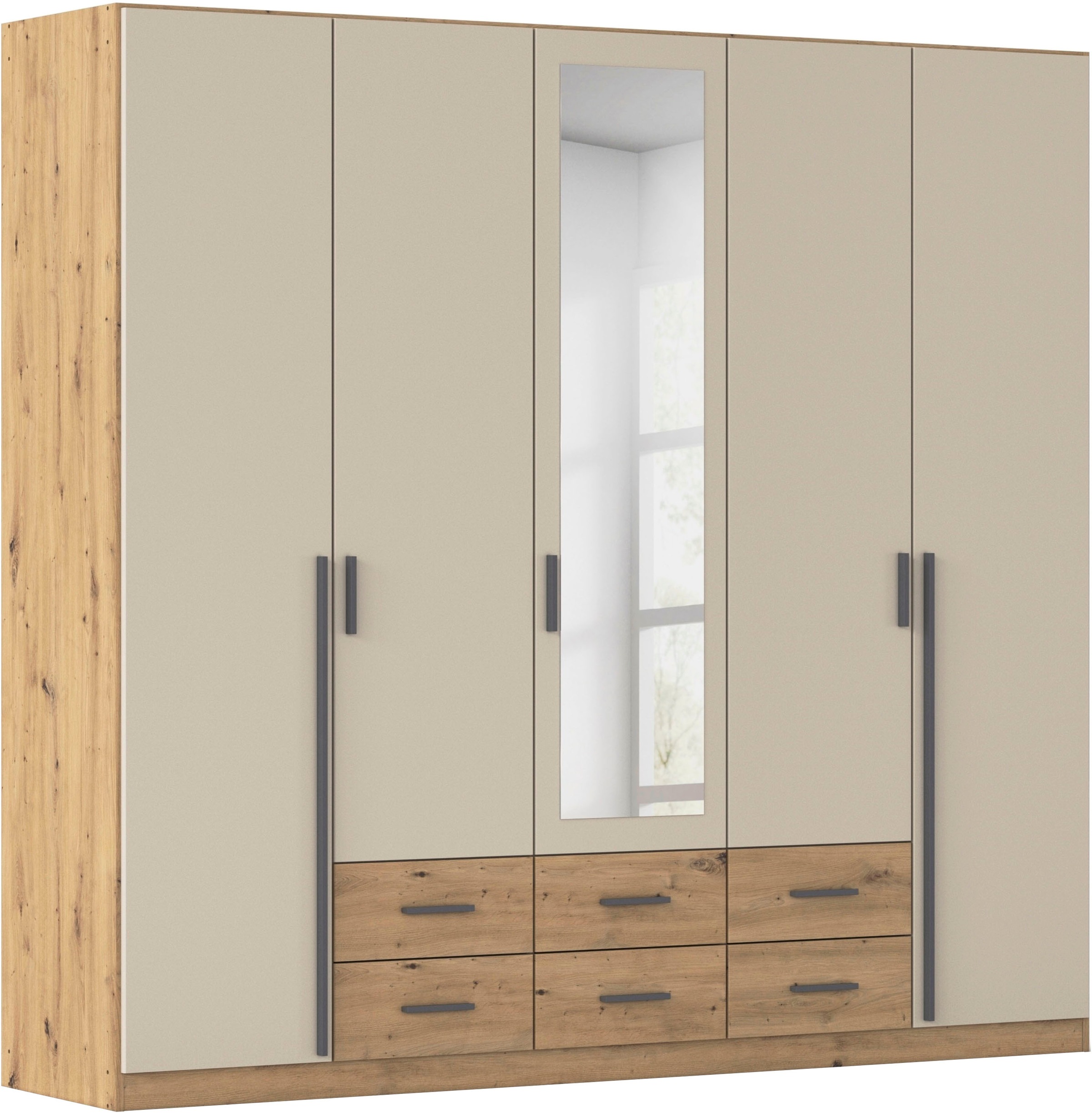 rauch Kleiderschrank "Schrank Garderobe Ankleide GAMMA Breiten 91/136/181/226/271/315/360 cm" in 3 Ausstattungen BASIC/CLASSIC/PREMIUM (inkl. SOFT-CLOSE-Funktion), verschiedene Griff-Varianten, mit Spiegel TOPSELLER MADE IN GERMANY