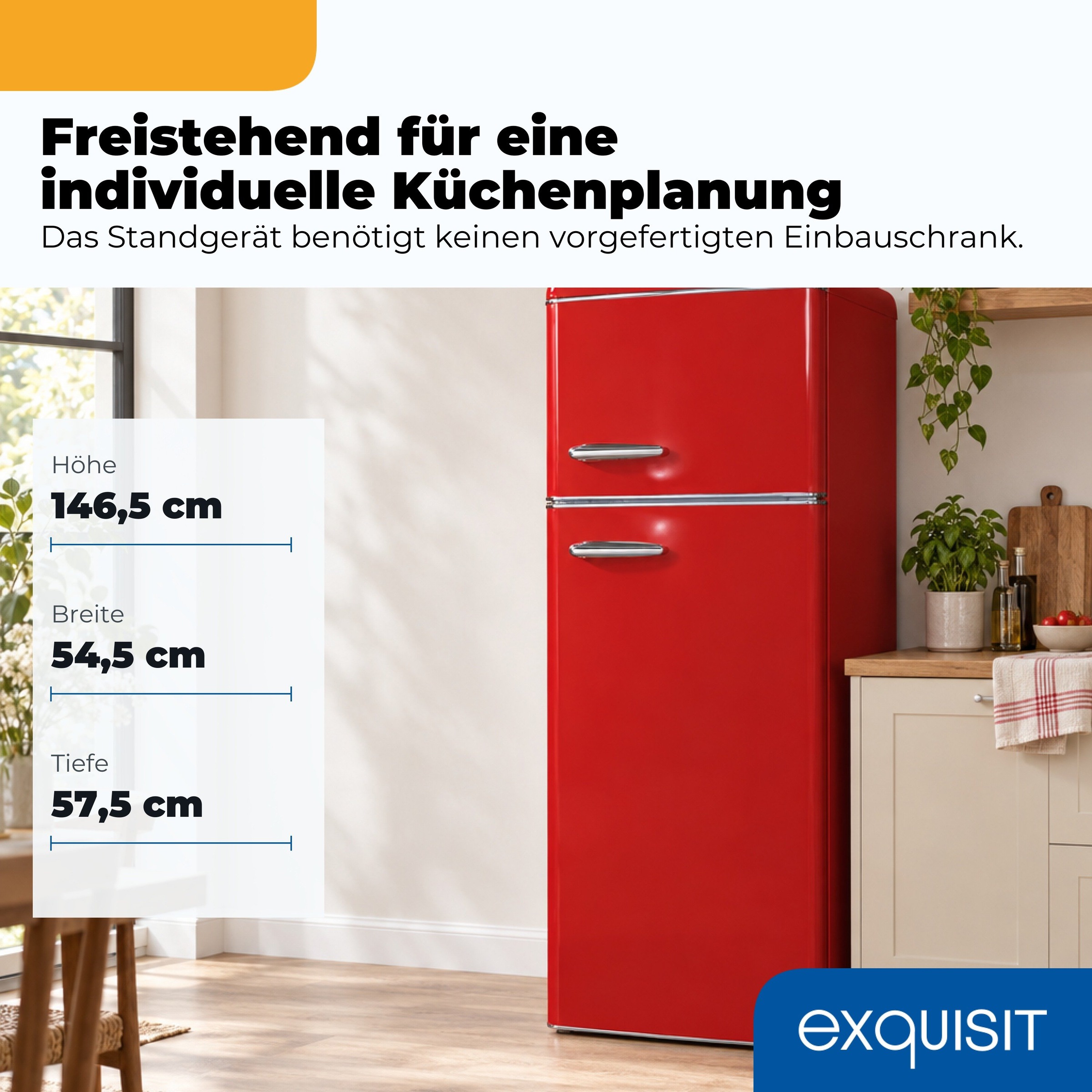 exquisit Kühl-/Gefrierkombination »RKGC270-45-H-160C rot« 146,5 cm hoch 54,5 cm breit LED-Beleuchtung, verstellbare Glasböden, Retro-Design