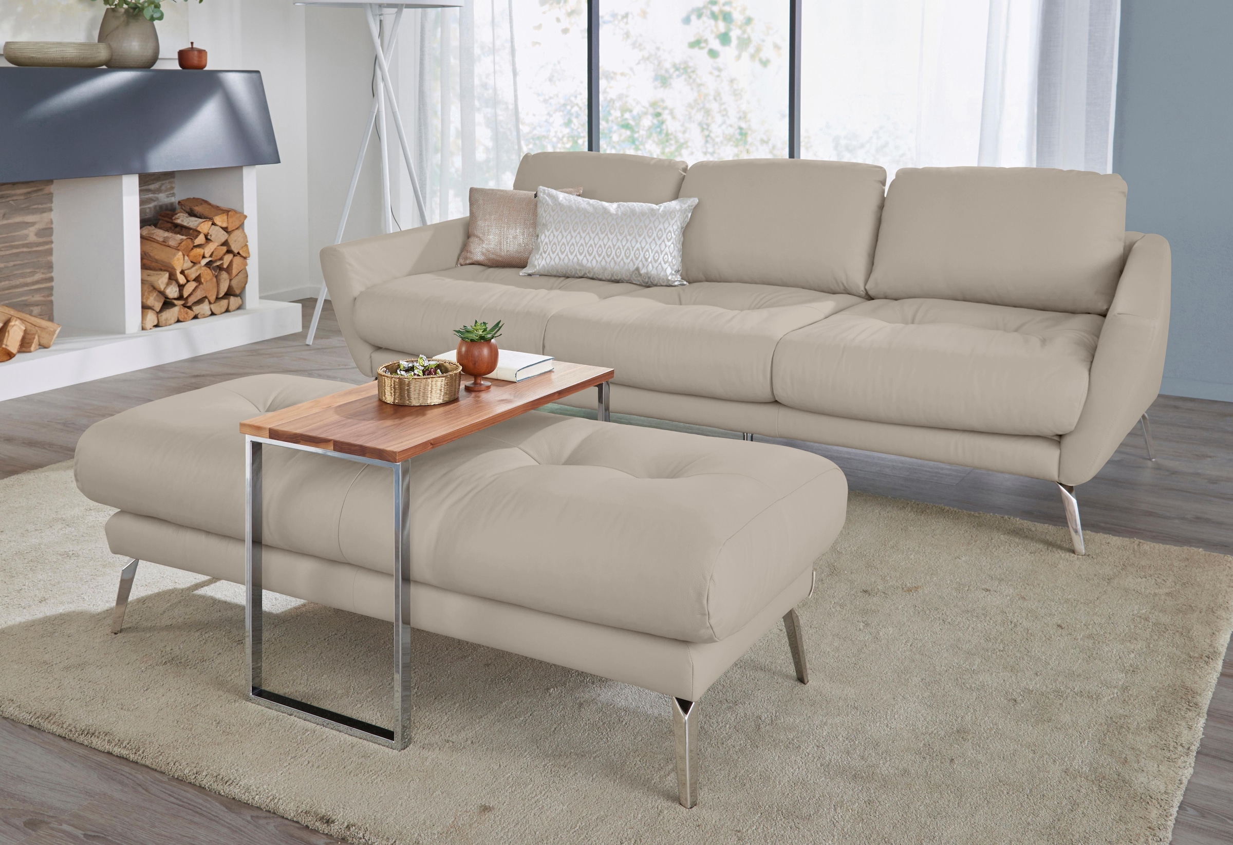 W.SCHILLIG Hocker »softy«, mit dekorativer Heftung im Sitz, Füße Chrom glänzend