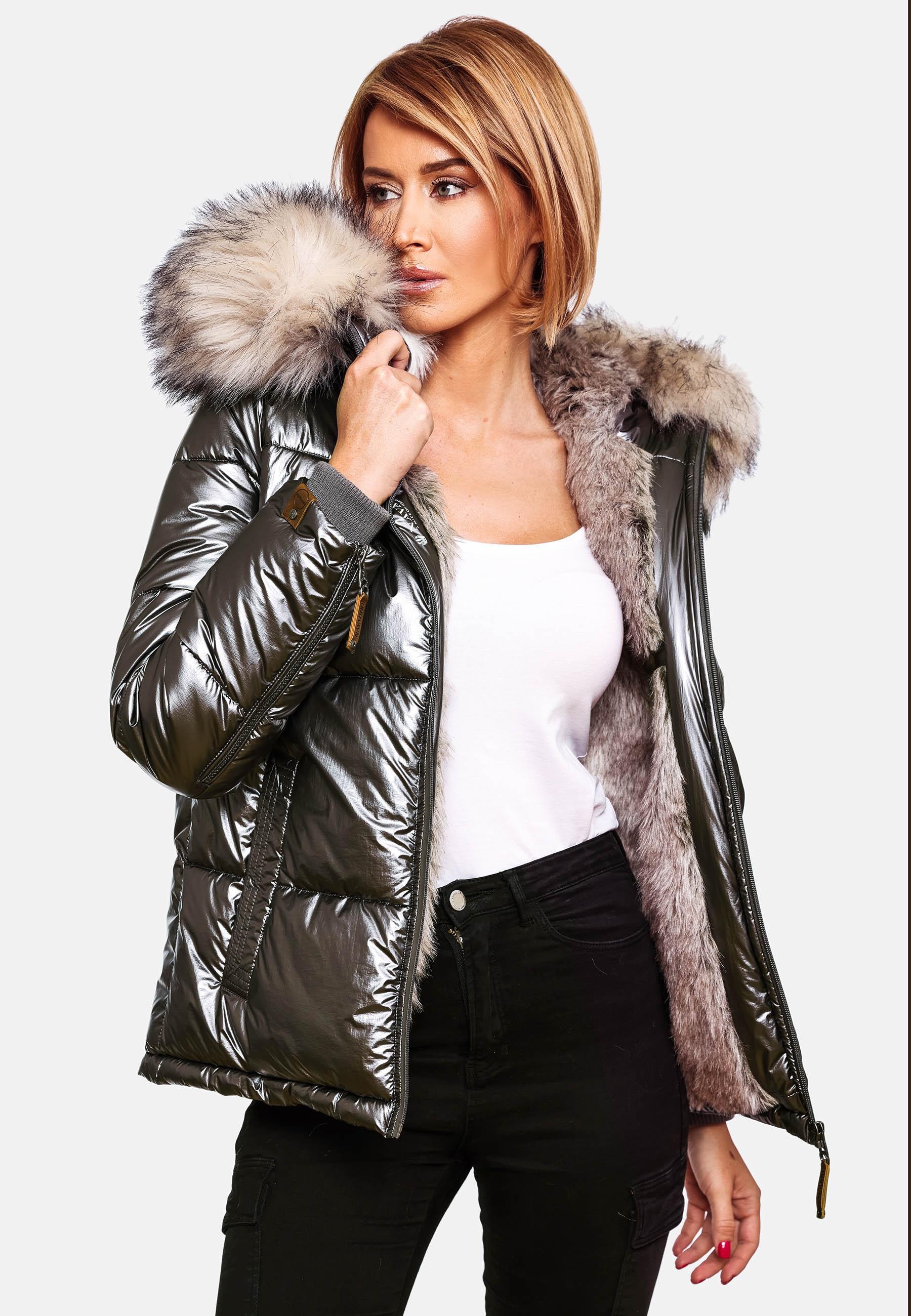 Navahoo Winterjacke »Tikunaa«, mit Kapuze, warm gefütterte Damen Steppjacke mit Kunstfellkapuze