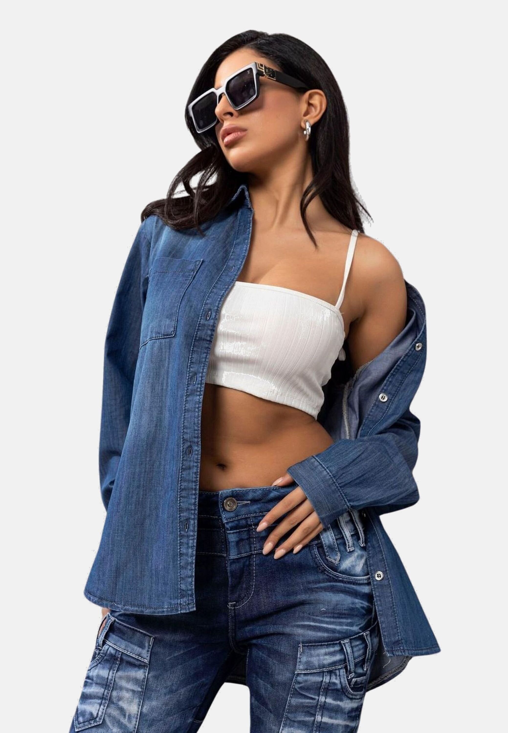 Cipo & Baxx Jeansbluse "Jeansbluse" 1 Stk. mit Brusttaschen, WH134 günstig online kaufen