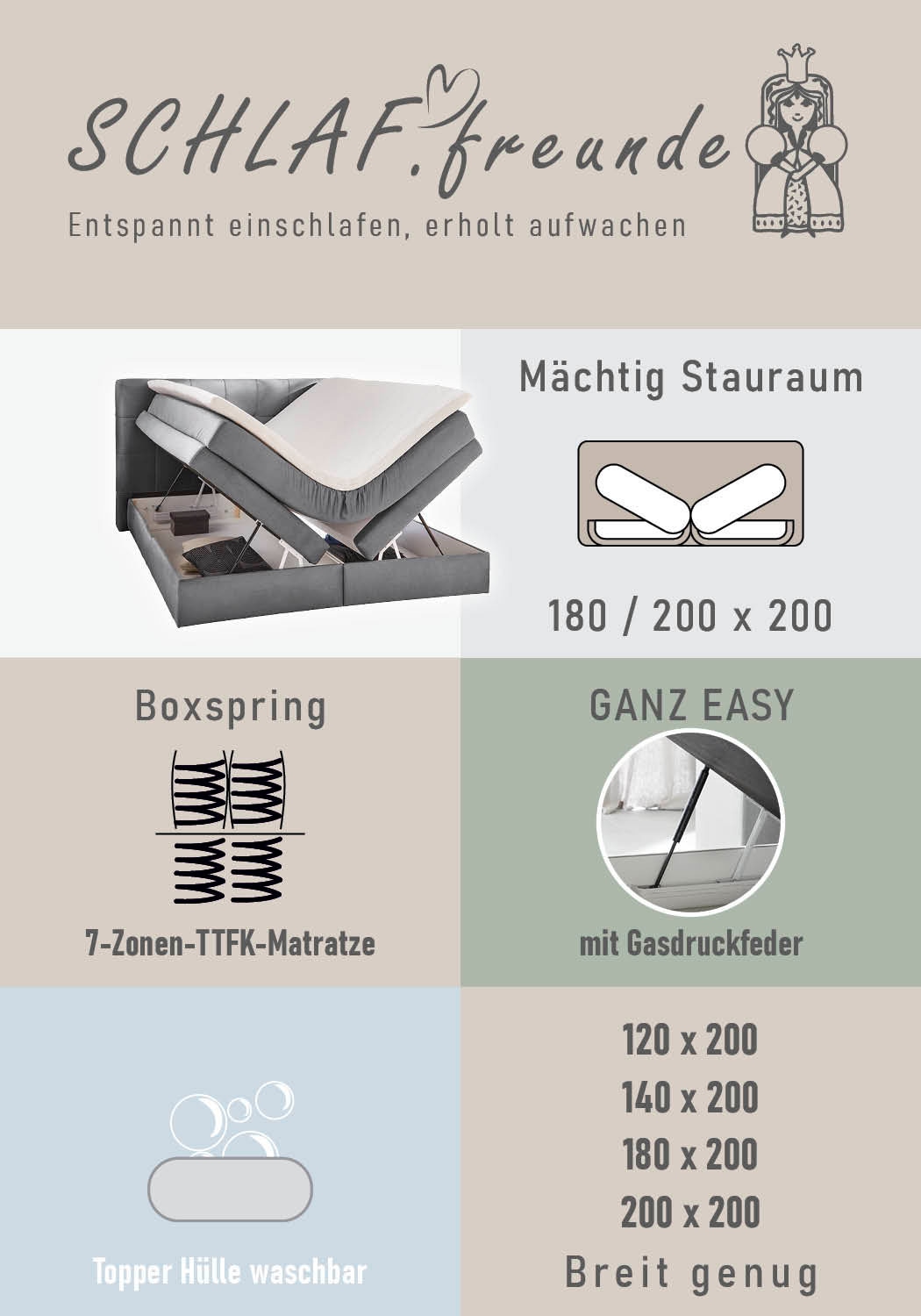 Jockenhöfer Gruppe Boxspringbett »AMY mit Bettkasten, inkl. Bonnell- oder Taschenfederkernmatratze H2-H4« mit 6 cm Kaltschaum-Topper, Cord-Bezug, 120x200 und 140x200 cm