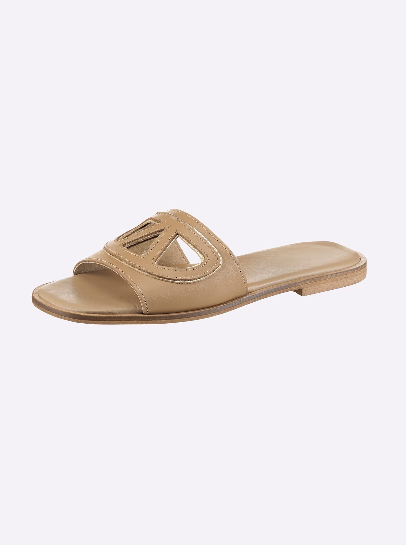 Pantolette HEINE, Damen, Gr. 35, taupe, Glattleder, Leder, Rindsleder, Schuhe Pantolette