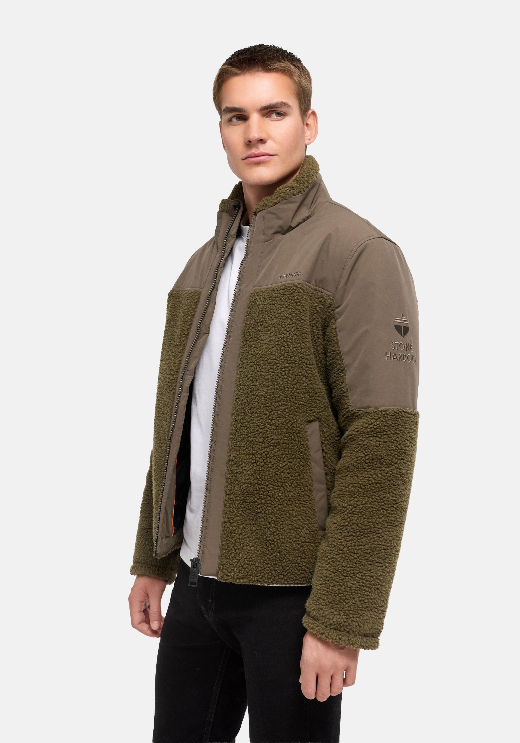 Stone Harbour Plüschjacke "Riveen XX" ohne Kapuze Warme Winterjacke mit Teddyfleece Materialmix