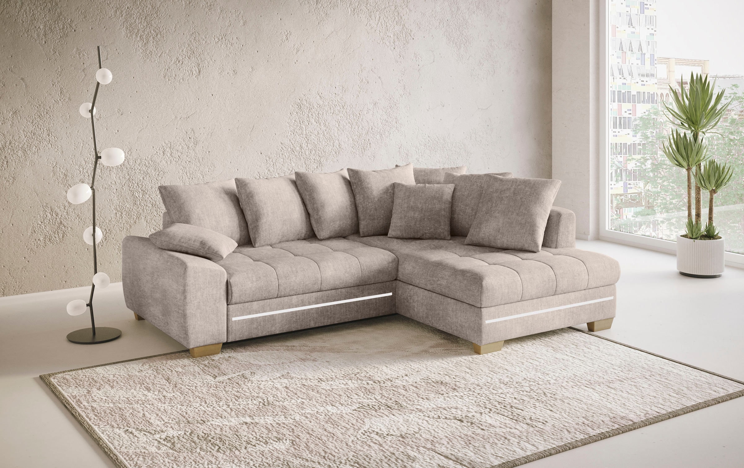 Mr. Couch Ecksofa »Nikita II, L-Form«, mit RGB-LED Beleuchtung, wahlweise mit Bett, Bettkasten, Kaltschaum