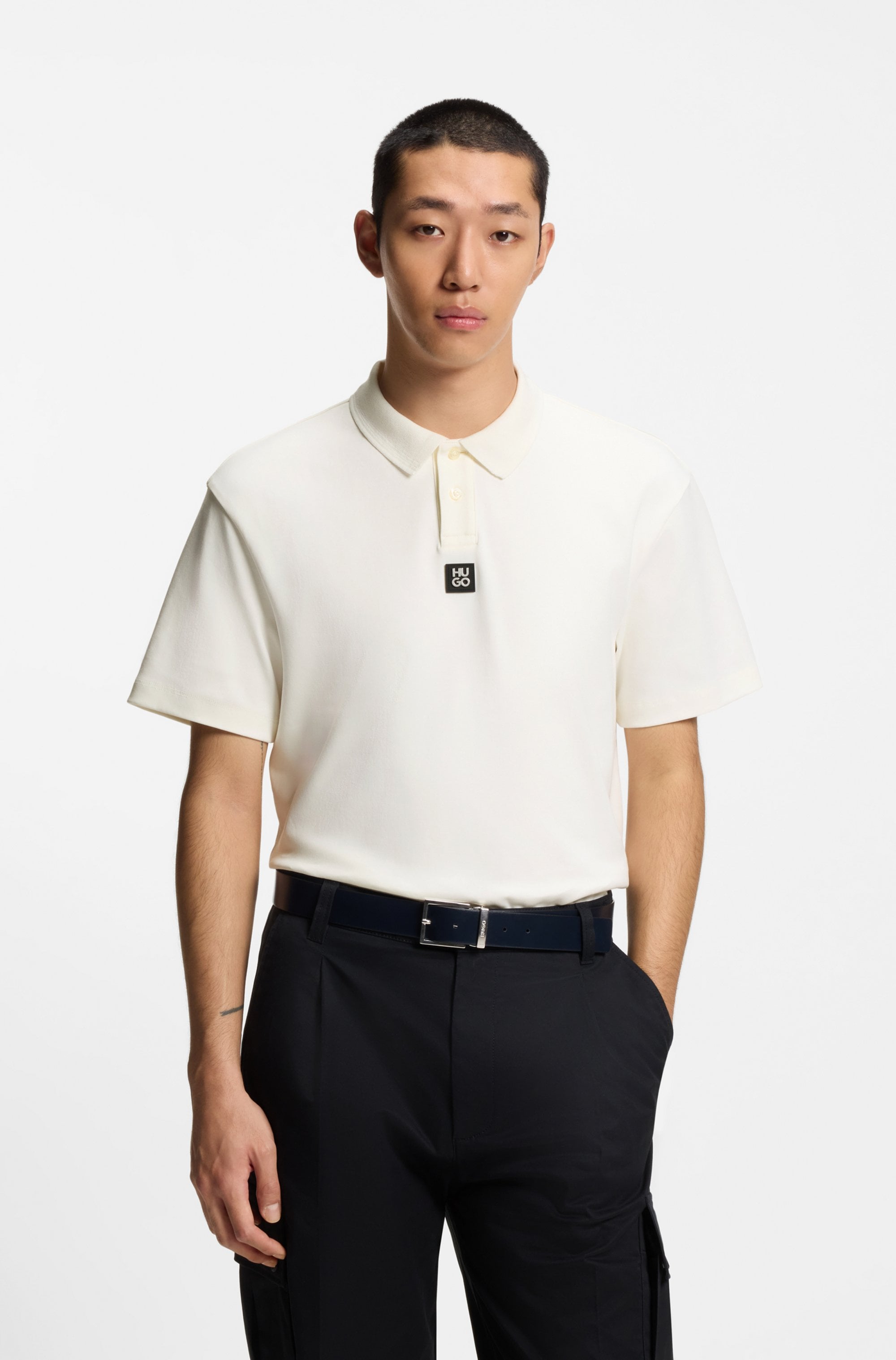 HUGO Poloshirt "Deabono D Metal Logo" Regular Fit, Premium Interlock Cotton