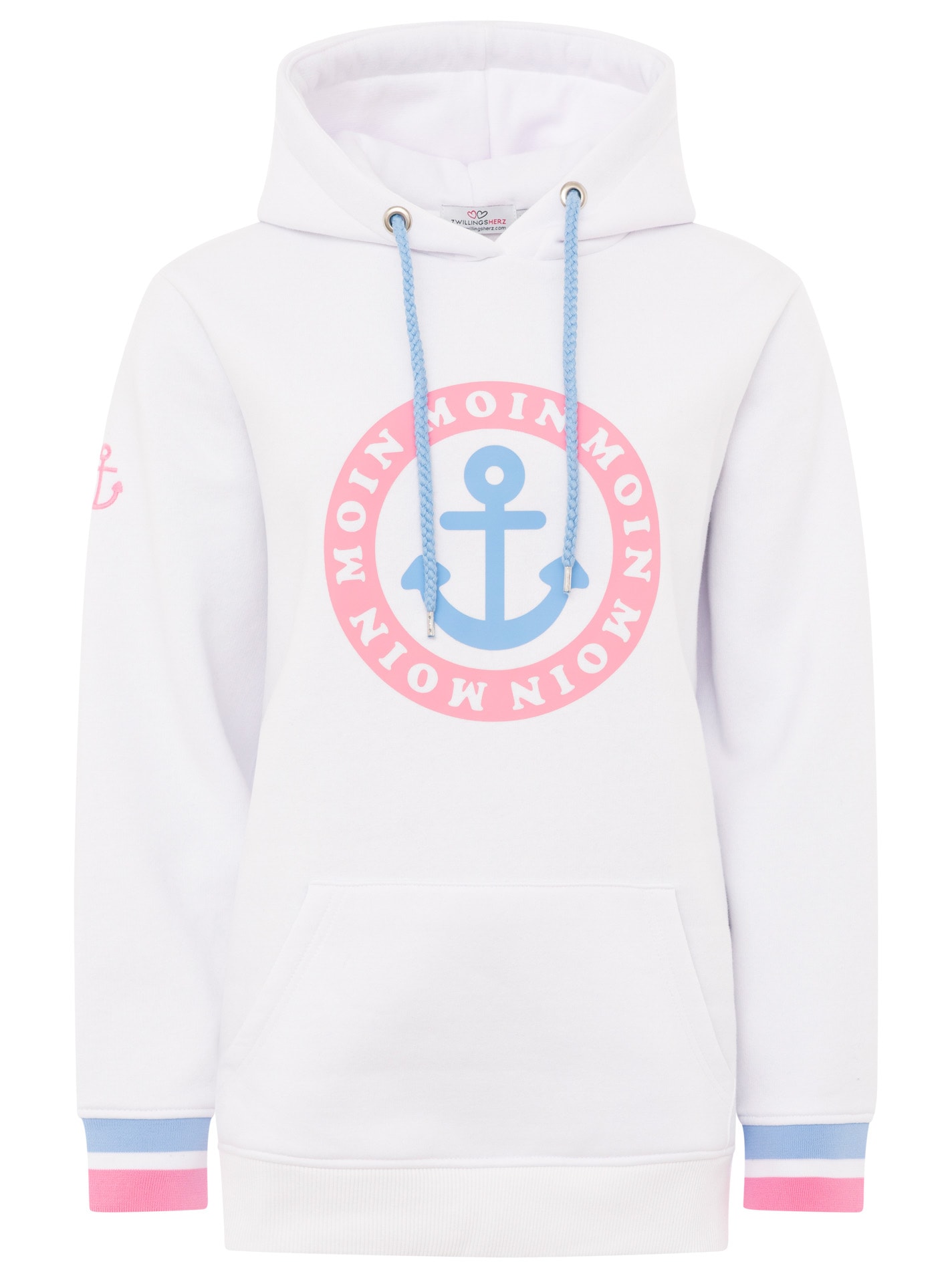 Zwillingsherz Hoodie , Langarm, Kapuze, Neon-Details, Kordelzug, Frontprint, Kängurutasche
