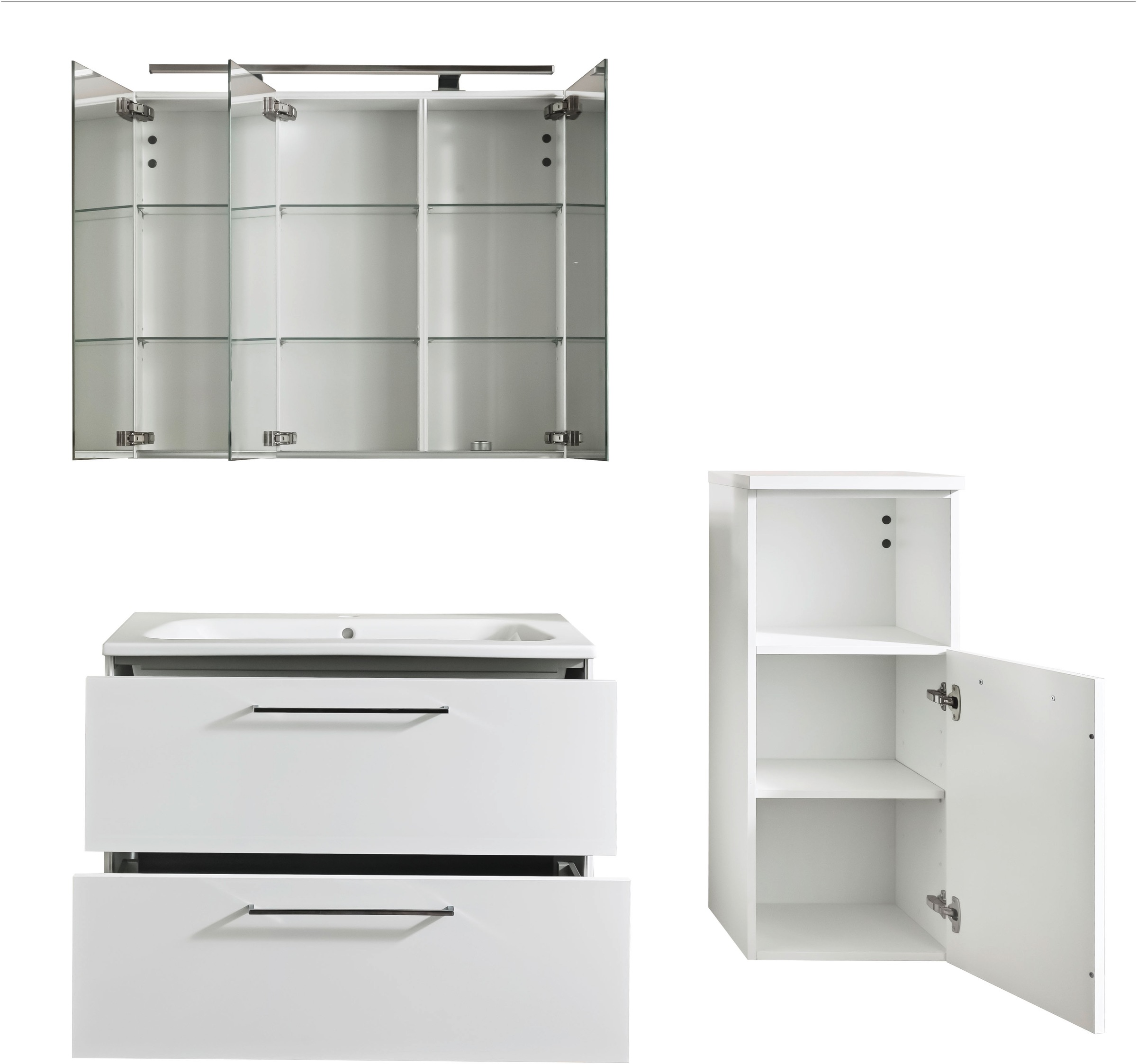 Nolte SPA Badmöbel-Set »Lux - Badmöbel-Set« Komplett-Set, Spiegelschrank, Keramikbecken, Waschtisch 2 Auszüge, LED, erw., li/re, 3 Stk. tlg.