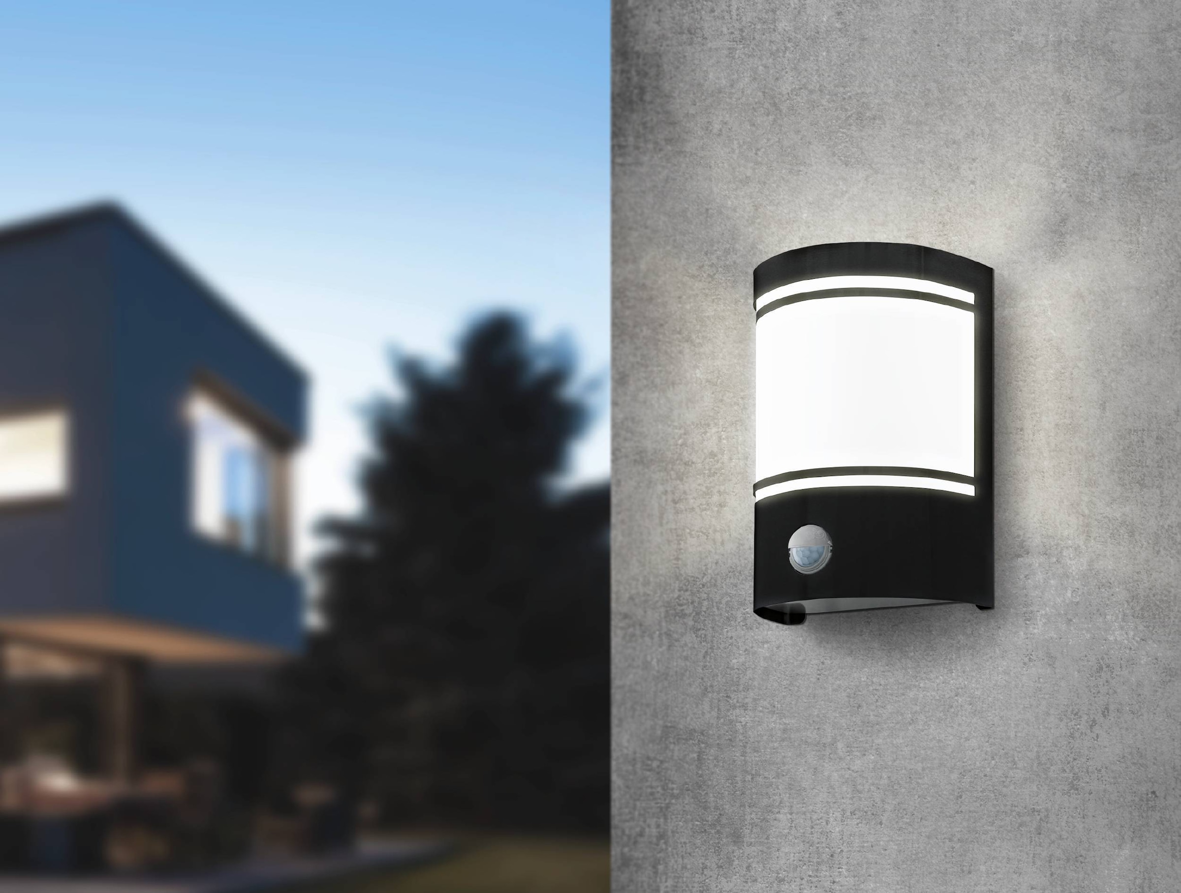 EGLO Wandleuchte »Cerno Wandlampe, Außenleuchte, Dämmerungssensr, E27, IP44, Lampe« E27 1 Stk. Wand-/Deckenleuchte - L14 x H20 x AL11 cm - schwarz - 1X40W exkl.