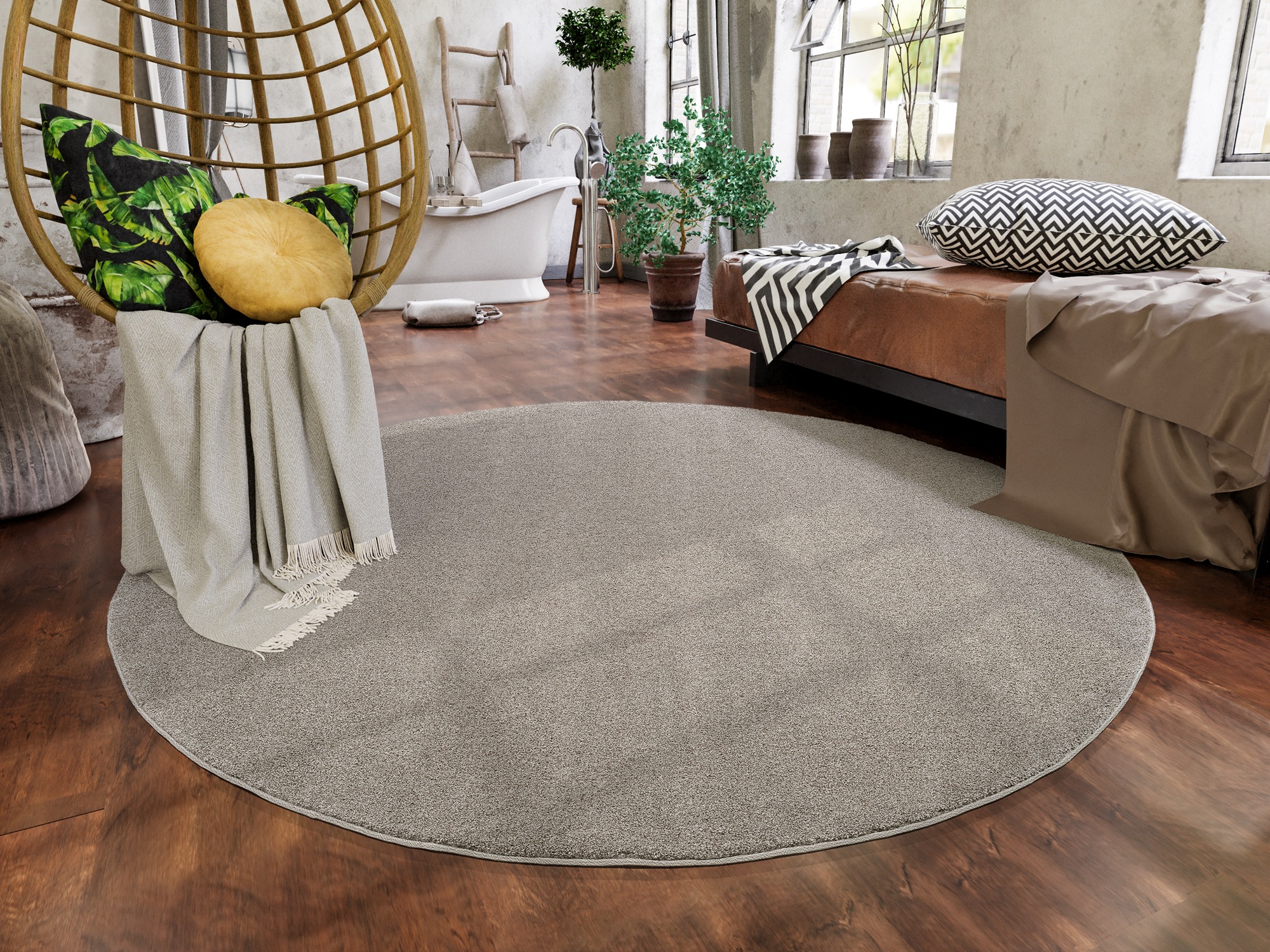 Teppich OCI DIE TEPPICHMARKE "NEW VILLA MELANGE, auch in rechteckig", braun (hellbraun), H:20mm Ø:240cm, Polypropylen, Teppiche, Teppich, dichter Shaggy, melierte uni Farben, robuster Hochflor, Wohnzimmer