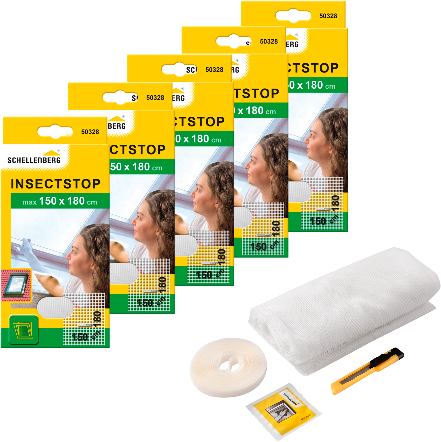 SCHELLENBERG Fliegengitter-Gewebe "für Dachfenster mit Reißverschluss", B/H: 150cm x 180cm, 5er Pack, weiß, Insektenschutzgitter, Insektenschutz ohne