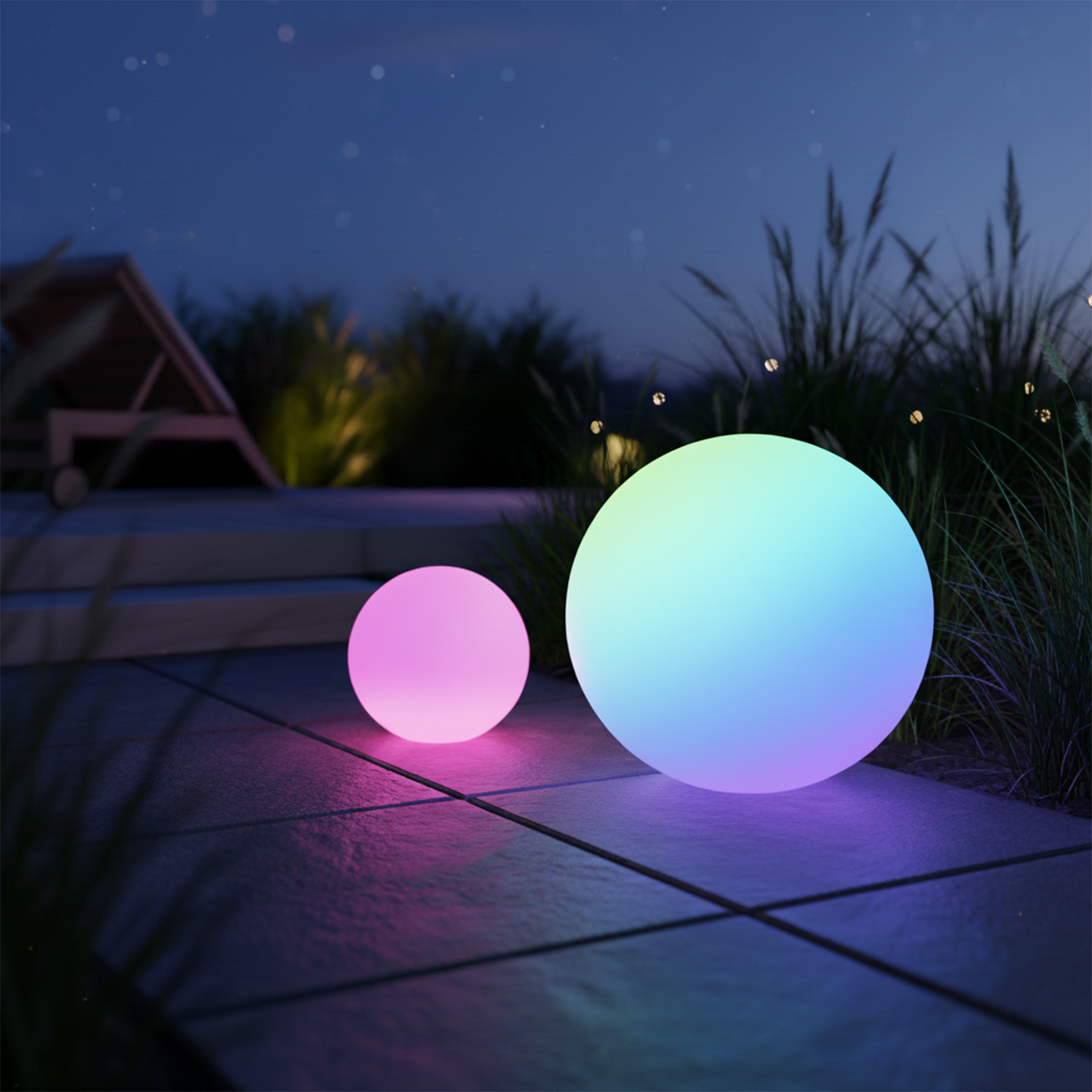 OTTO home LED Solarleuchte »LED-Solar Kugel ILLORA, 2er-Set, Ø 15cm & 20cm, RGB + Warmweiss« LED-Modul 2 Stk. RGB | Warmweiß mit Erdspieß