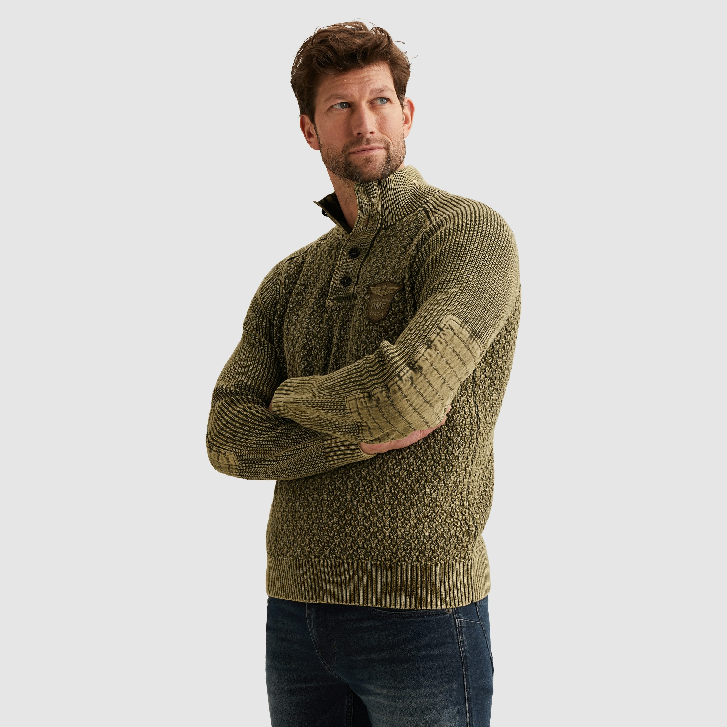 PME LEGEND Strickpullover mit kurzer Knopfleiste günstig online kaufen