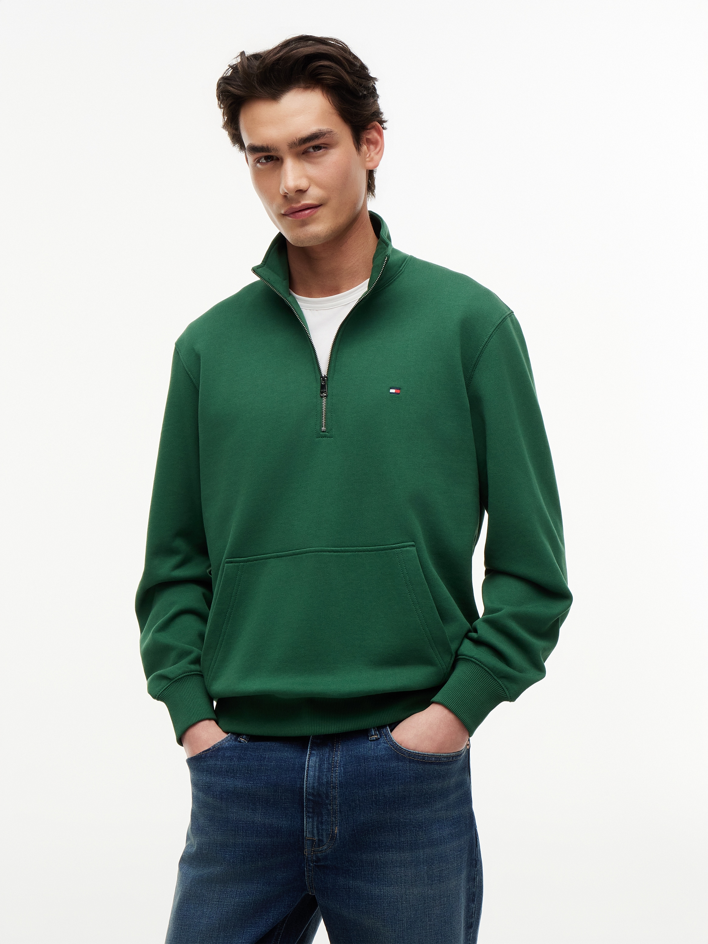 Tommy Hilfiger Sweatshirt "ESSENTIAL TERRY NEW 1/4 ZIP", Quarter-Zip aus Terry mit Flag