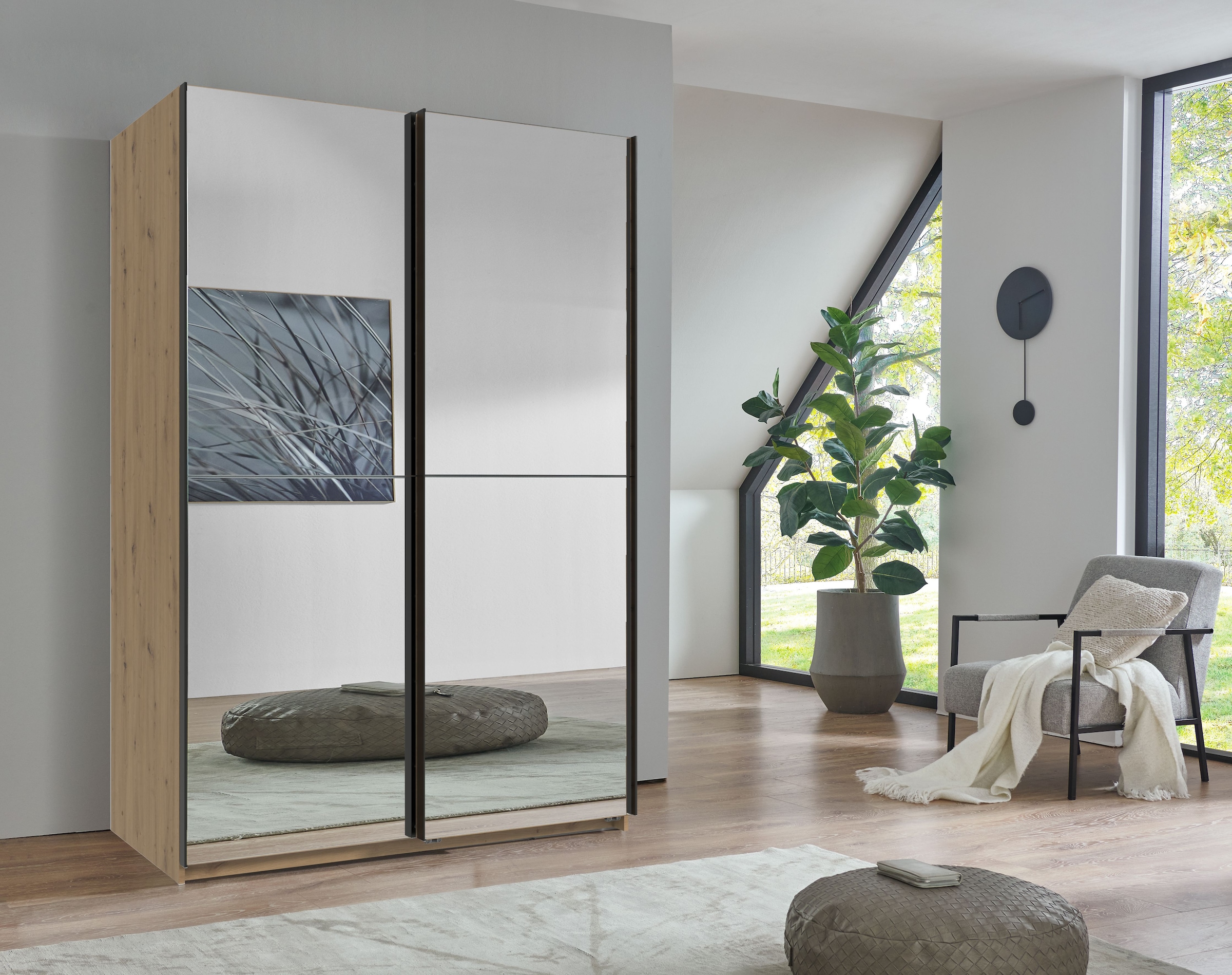 Wimex Kleiderschrank »Mugano, B/T/H 135 oder 180/65/198cm, Made in Germany«, (wähle Deine Ausstattung: Basic oder Premium!), 2 Schwebetüren mit oder ohne Spiegel, Metallgriffe
