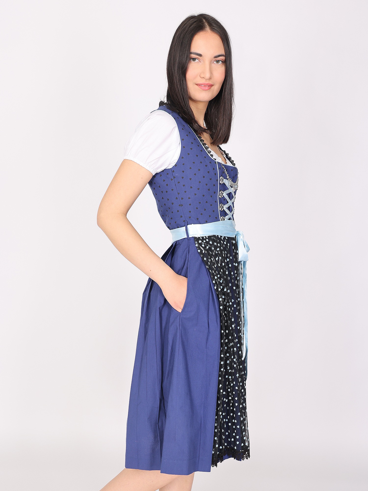 Dirndl JCC "31023115", Damen, Gr. 42, Normalgrößen, blau (navy), Obermaterial: 100% Baumwolle; Futter: 100% Baumwolle; Schürze: 100% Polyester, Kleider 2