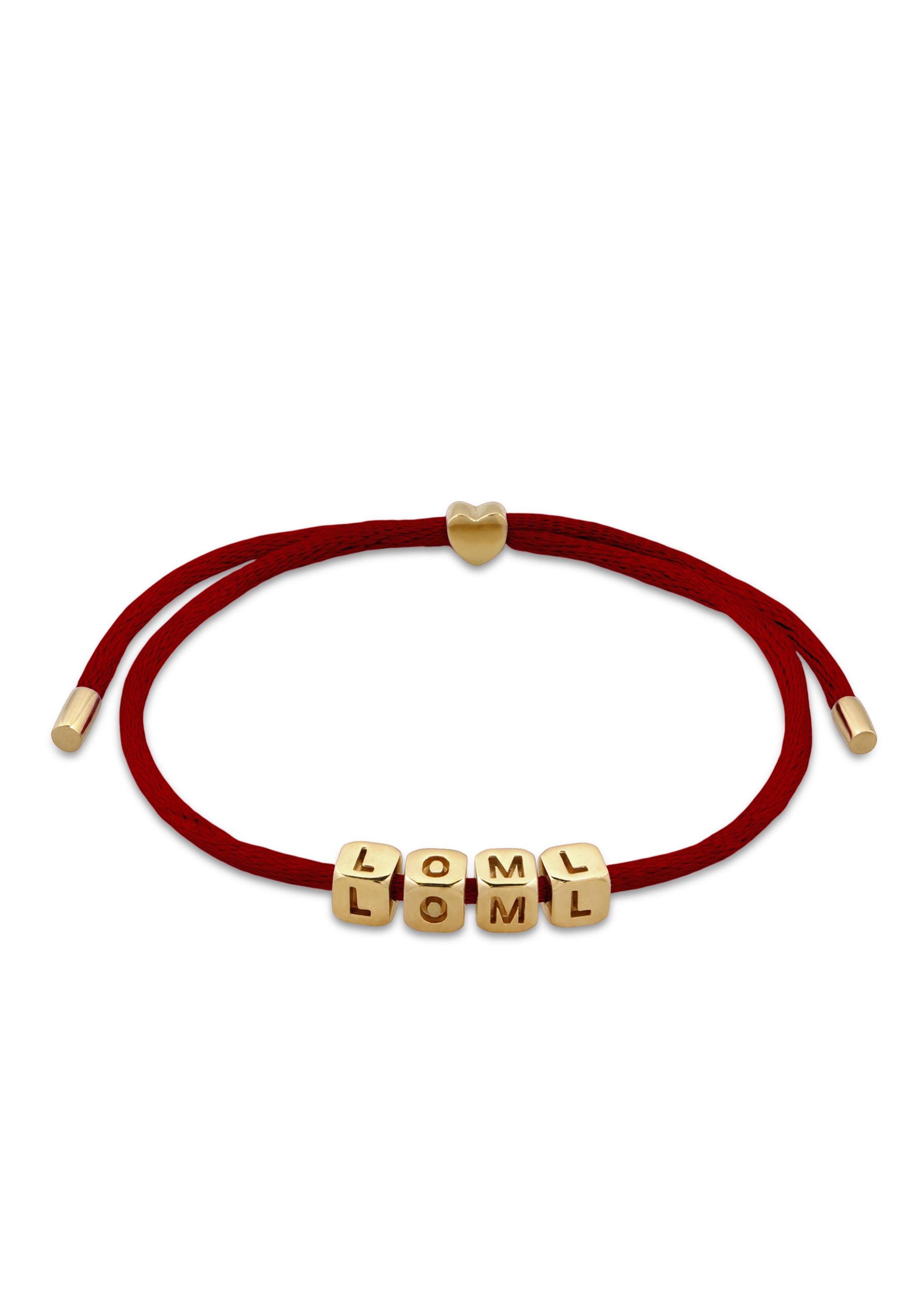 ELLI Damen Armkette "Armband Herz LOML Lettering Sterling Silber vergoldet", Silber 925 (Sterlingsilber), rot, Silber 925 (Sterlingsilber), Armbänder
