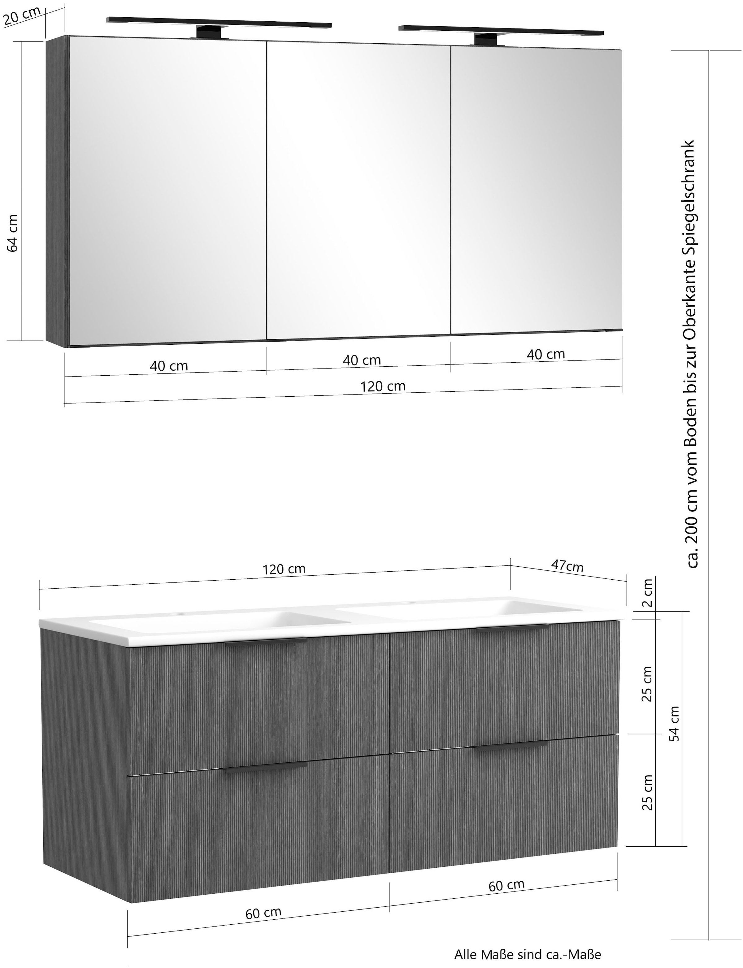 welltime Badmöbel-Set »Welltime, York Waschtisch-Set 120 cm, weißes oder schwarzes Becken«
