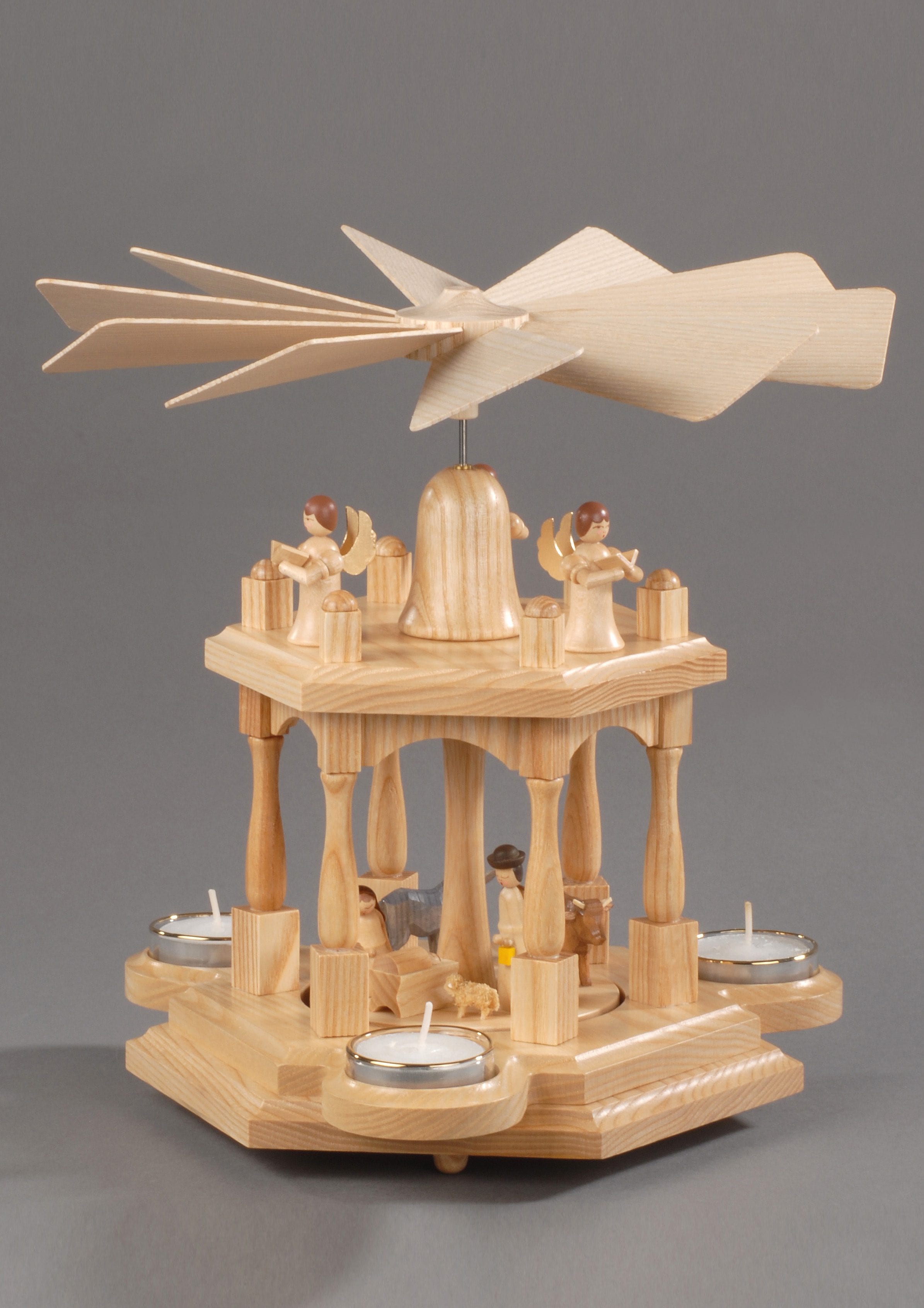 Albin Preissler Weihnachtspyramide "Wärmespiel Christi Geburt, Handwerkskunst aus dem Erzgebirge" 2 Etagen, Weihnachtsdeko aus Holz