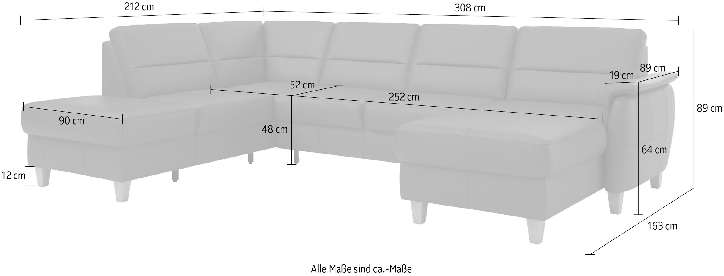 Home affaire Wohnlandschaft »Palmera U-Form«, Federkern, wahlweise mit Bettfunktion und mit/ohne Stauraum