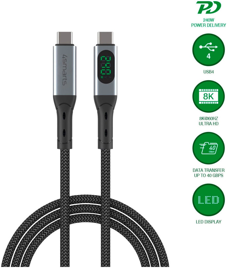 4smarts USB-Kabel »DigitCord Enterprise USB4 240W«, USB Typ C-USB Typ C, 150,00 cm