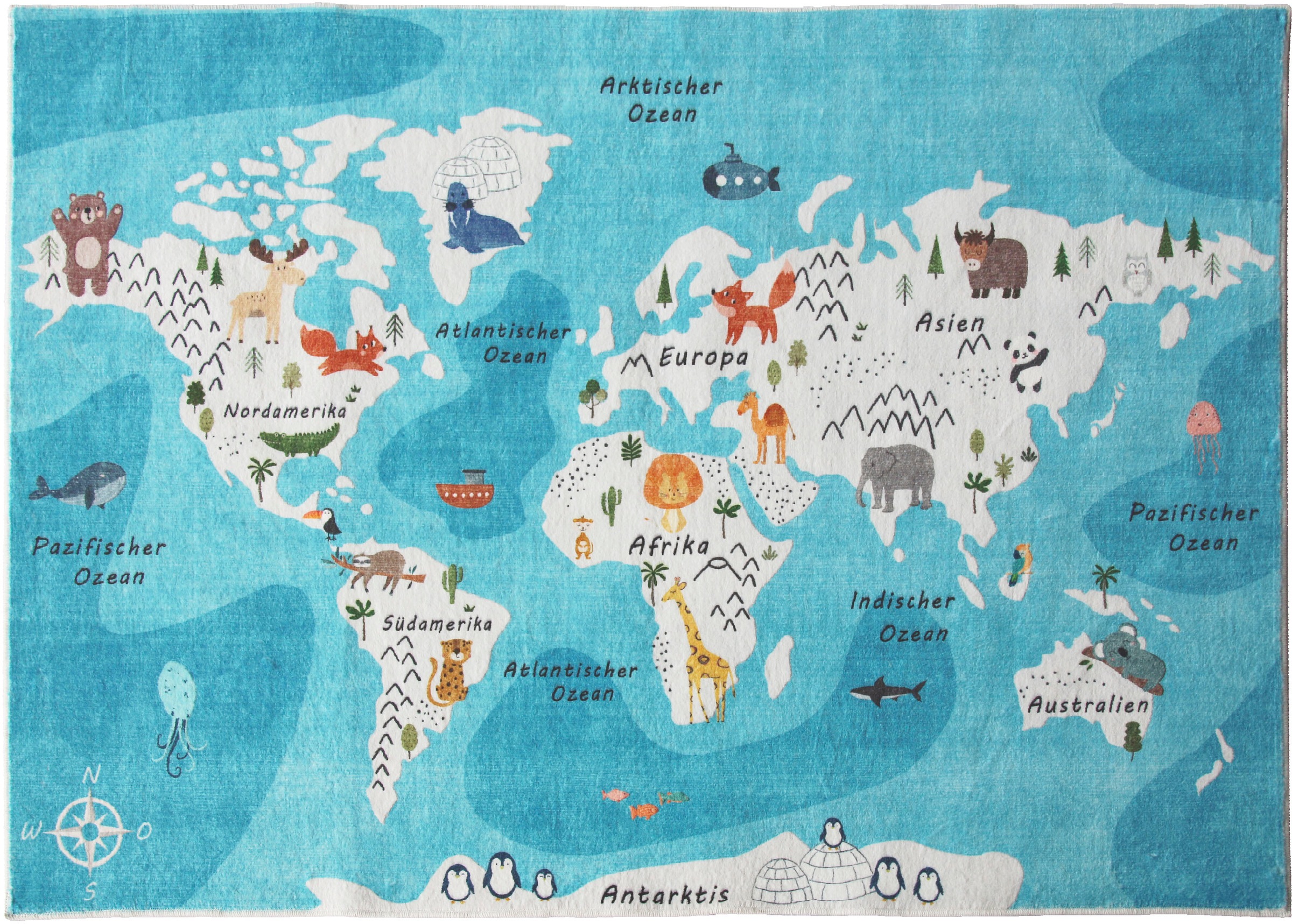 my home Kinderteppich "Weltkarte" rechteckig 9 mm Höhe Tiere, weich, modern günstig online kaufen