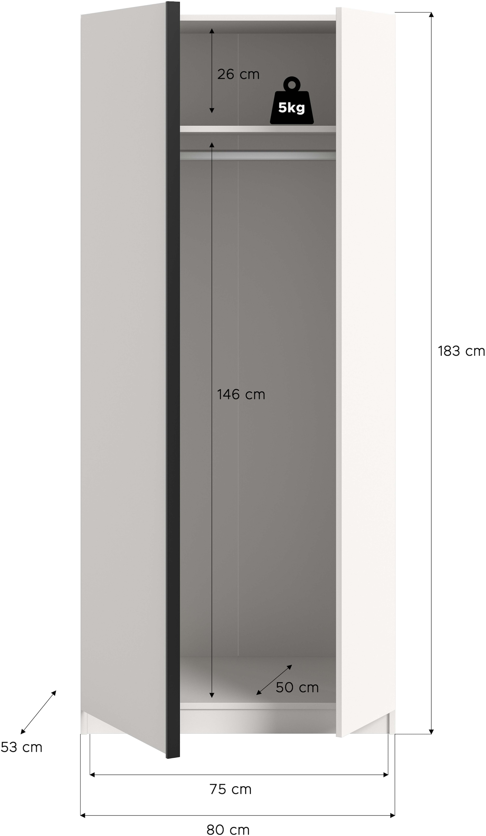 Home affaire Kleiderschrank »BENDINGO, TOPSELLER!, Schlafzimmerschrank, Schrank, Garderobenschrank«, (OTTO BESTSELLER, Garderobe & Schlafzimmer), Breite 80cm, weiß, 2-türig, inkl. 1 Kleiderstange und 1 Ablageboden