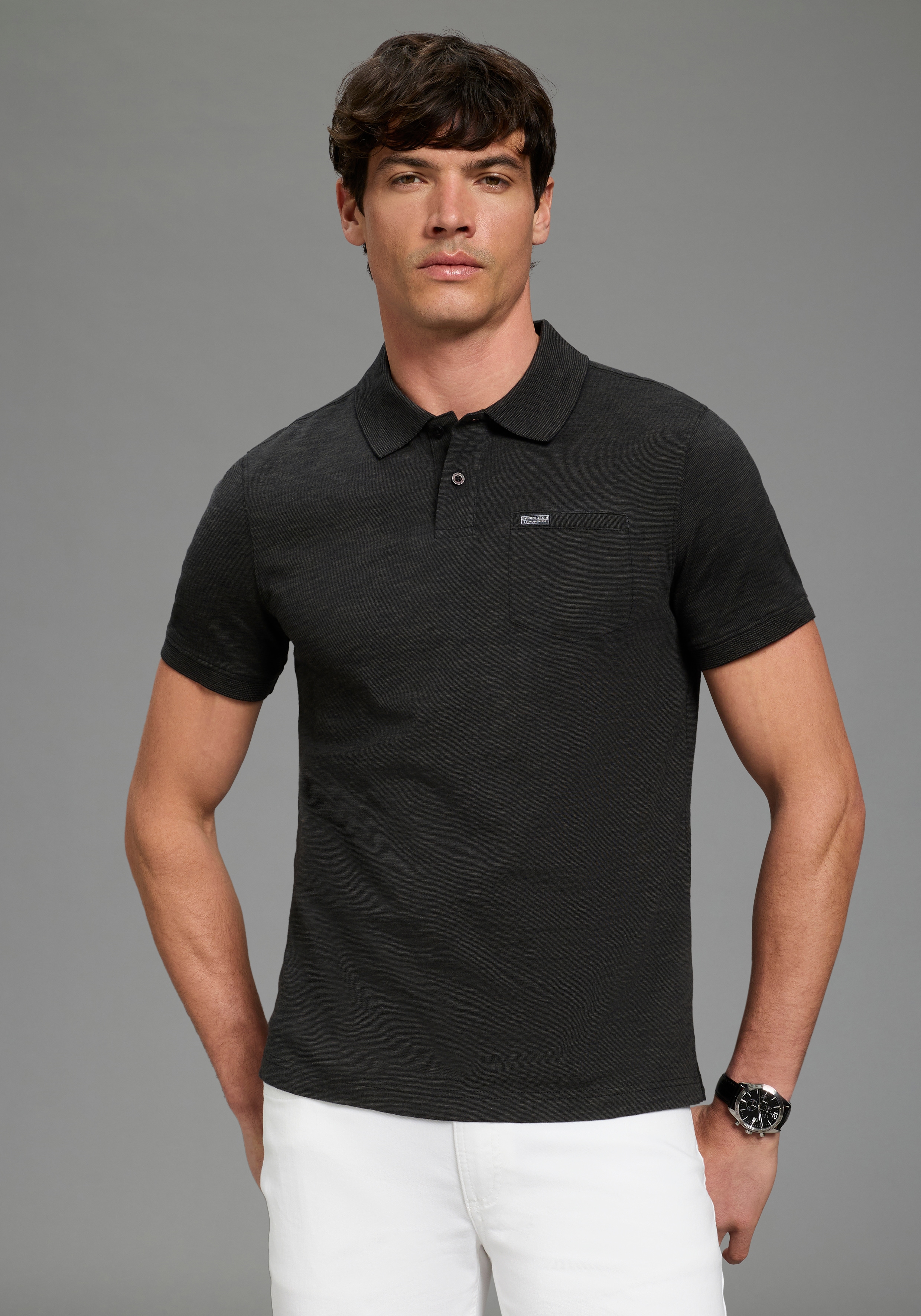 Bruno Banani Poloshirt "meliert" Kurze Knopfleiste, hochwertiger Spezial-Melange und Brusttasche