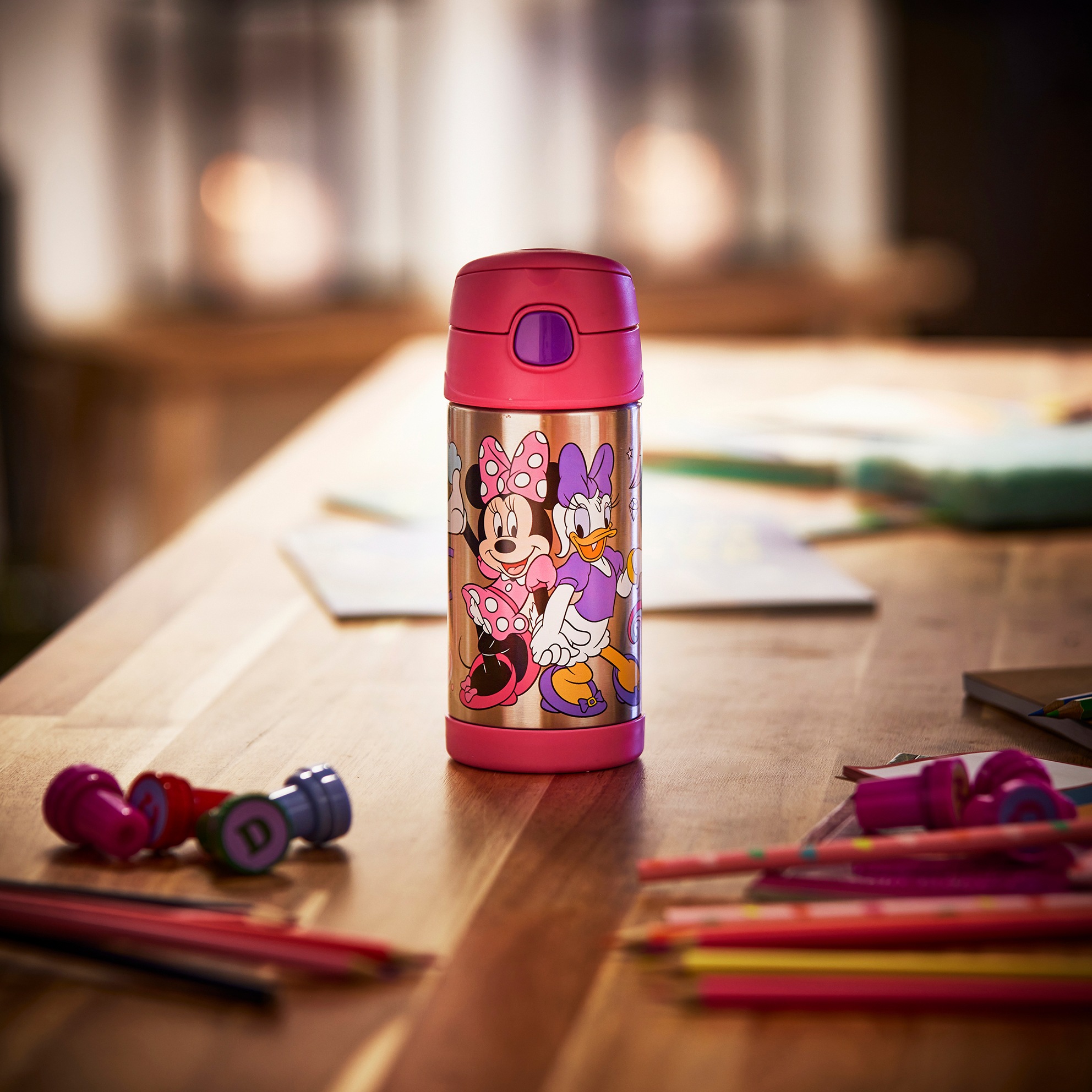 THERMOS Isolierflasche »FUNTAINER STRAW BOTTLE, doppelwandiger Edelstahl, spülmaschinenfest«, (1 tlg.), 0,35l, mit Silikonstrohalm, absolut dicht
