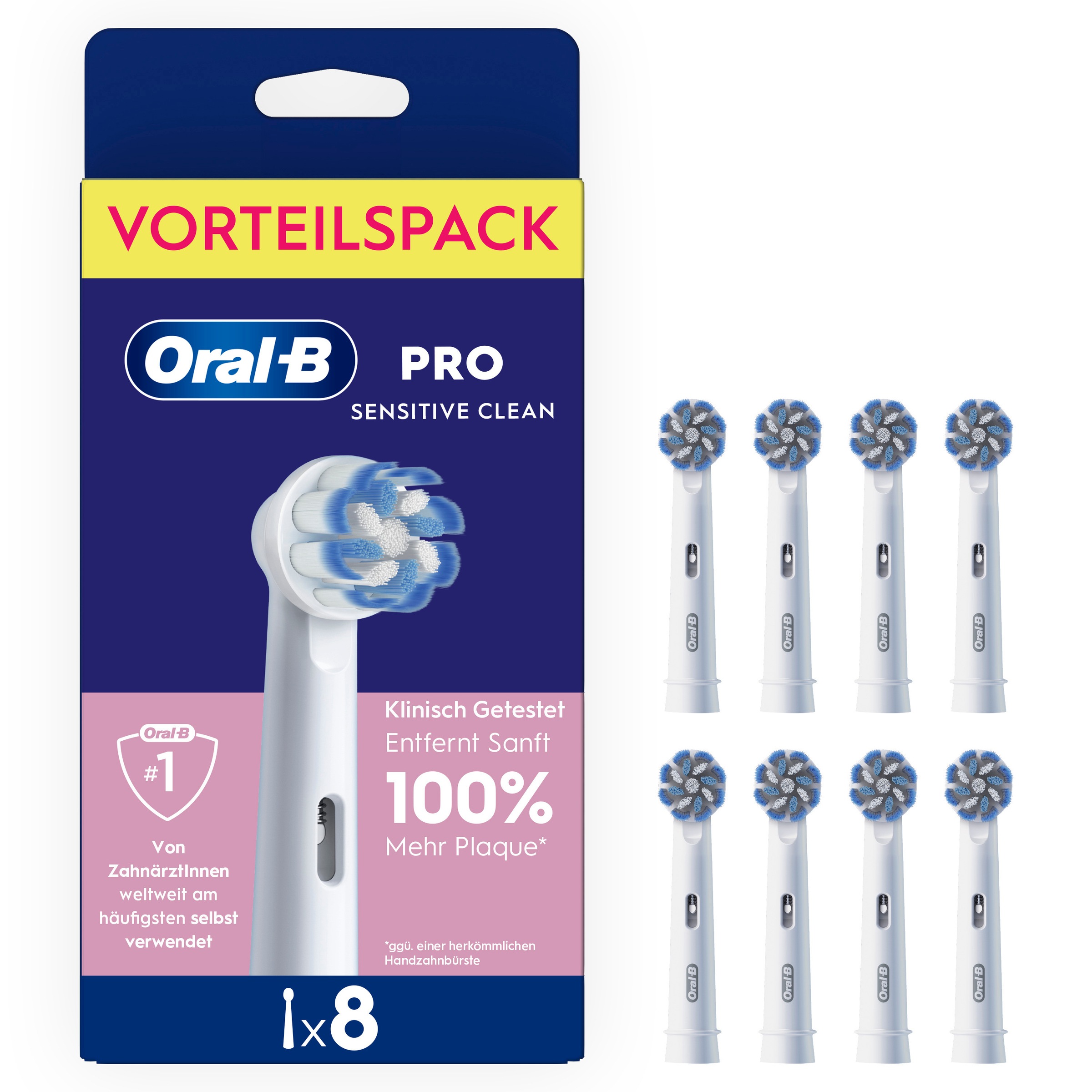 ORAL-B Aufsteckbürsten "Pro Sensitive Clean", 8 Stk.weiß, Zahnbürstenköpfe, Sanfte Zahnreinigung, innovative X-förmige Borsten