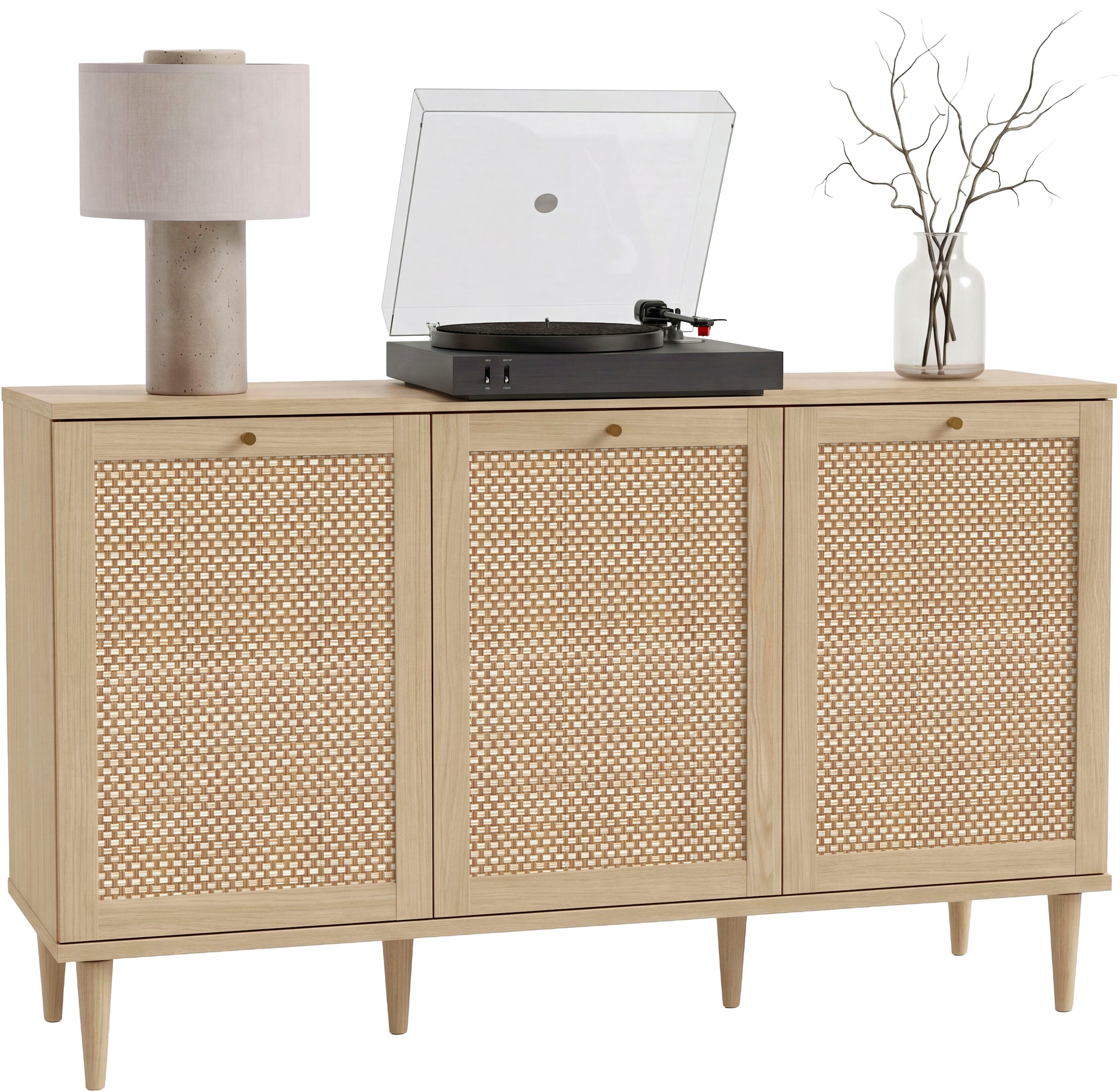 OTTO home Sideboard »ELLIAN mit  Wiener Geflechtoptik, 3 Türen, Boho Stil, Vintage« Holzfüße, Metallgriffe, Made in EU, viel Stauraum, FSC® zertifiziert