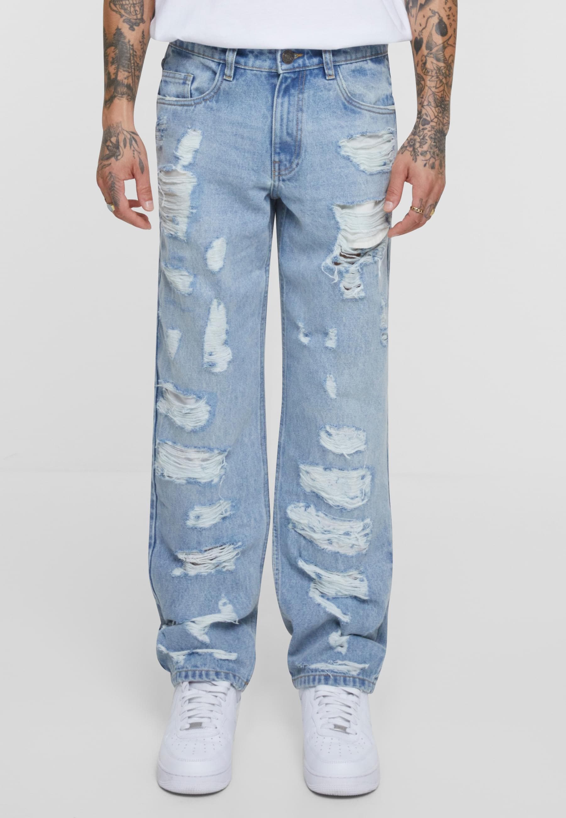 URBAN CLASSICS Bequeme Jeans »Urban Classics Heavy Ounce Straight Fit Heavy Destroyed Jeans«