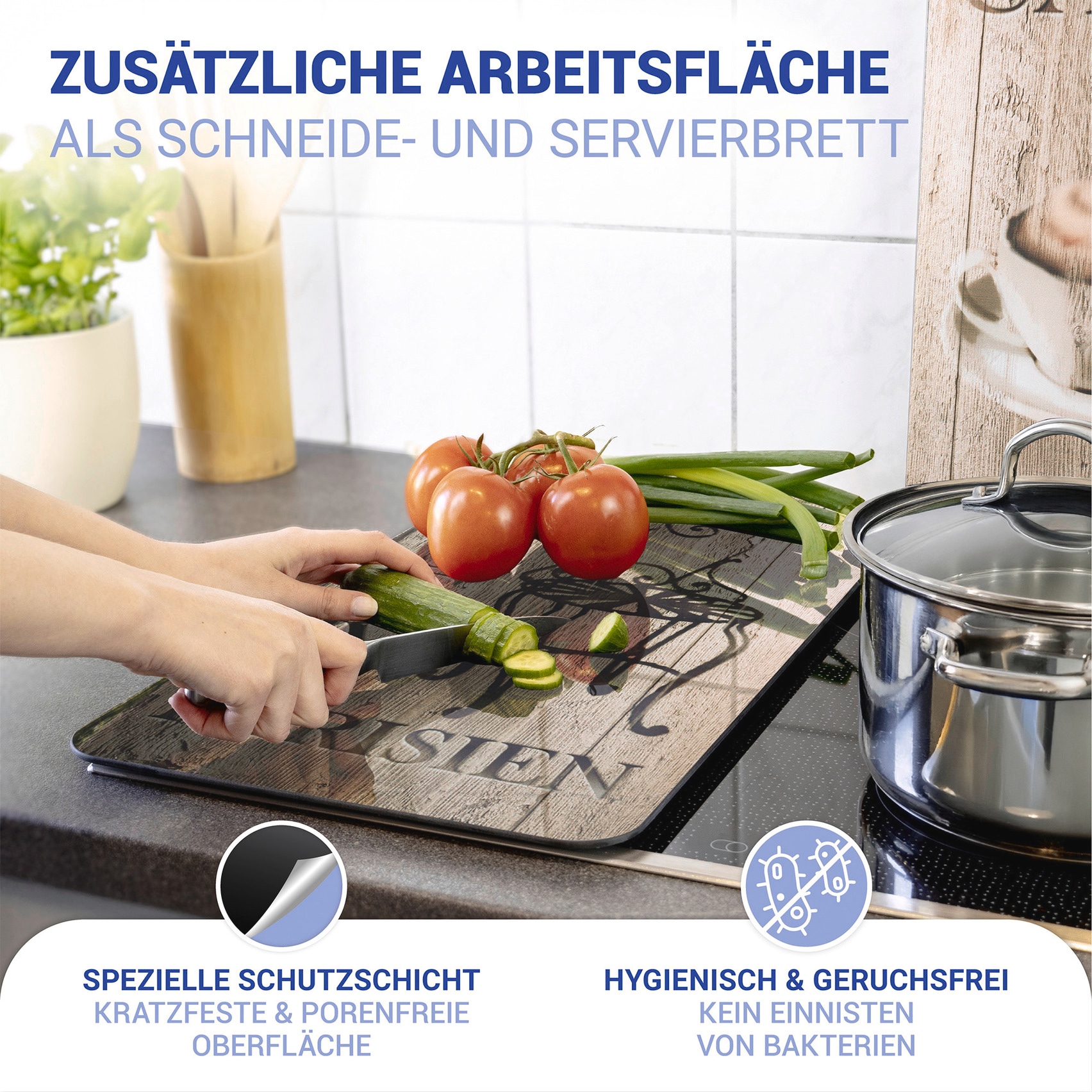 WENKO Herd-Abdeckplatte »Universal Modell Bistro«, (Set, 2 tlg.), Herdabdeckung für alle Herdarten, kratzfest, mit rutschfesten Füßen