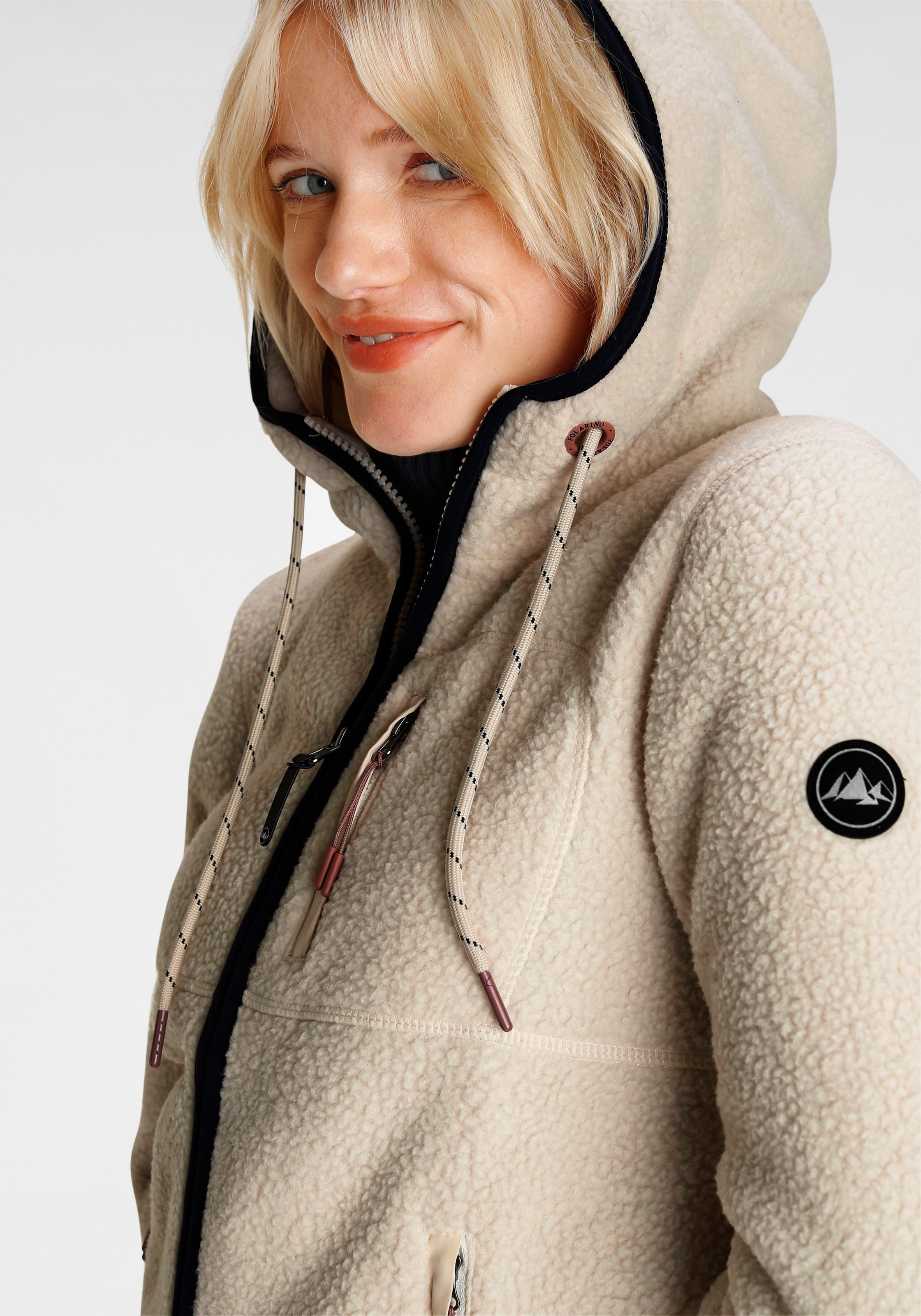 Polarino Fleecejacke, mit Kapuze, für kalte Tage, aus schnell trocknendem Material, Regular Fit